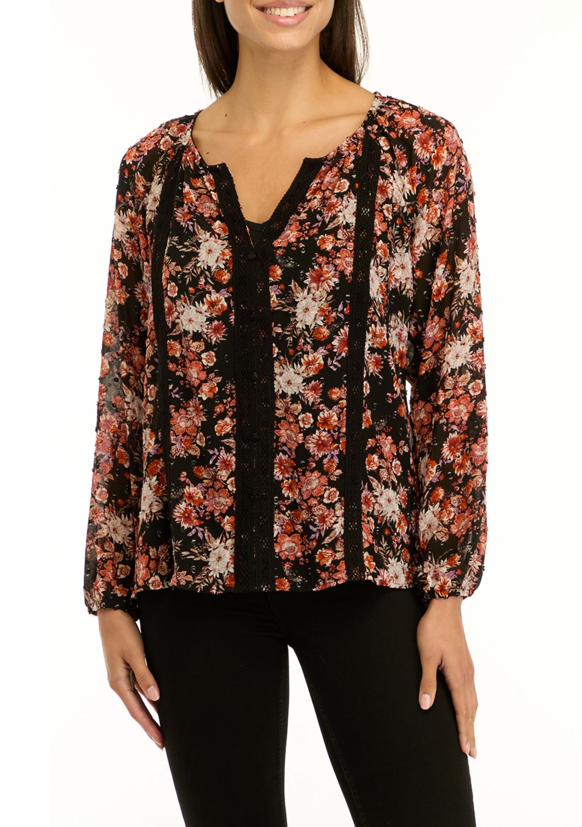 Womens Floral Printed Peasant Top