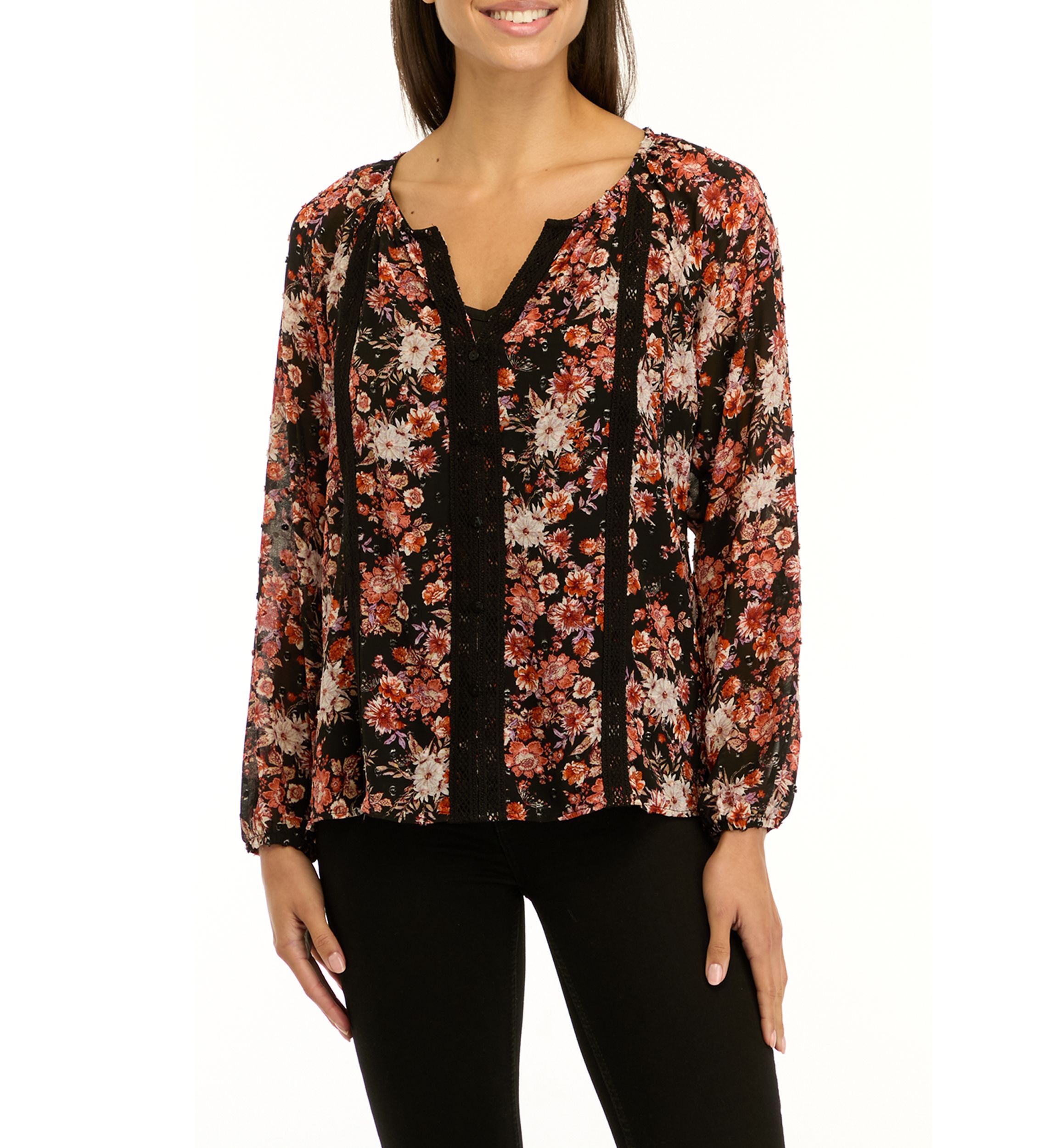Womens Floral Printed Peasant Top