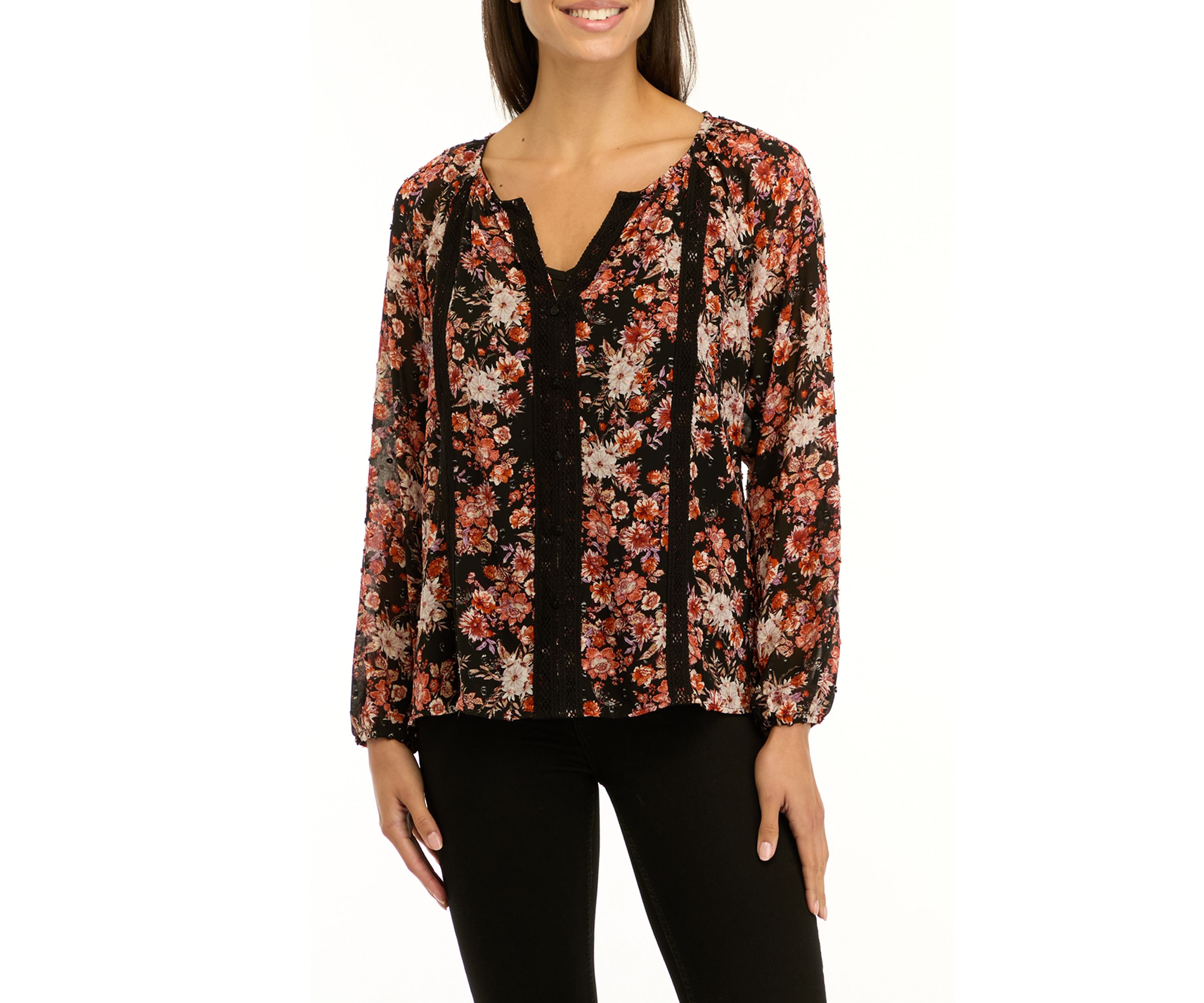 Womens Floral Printed Peasant Top