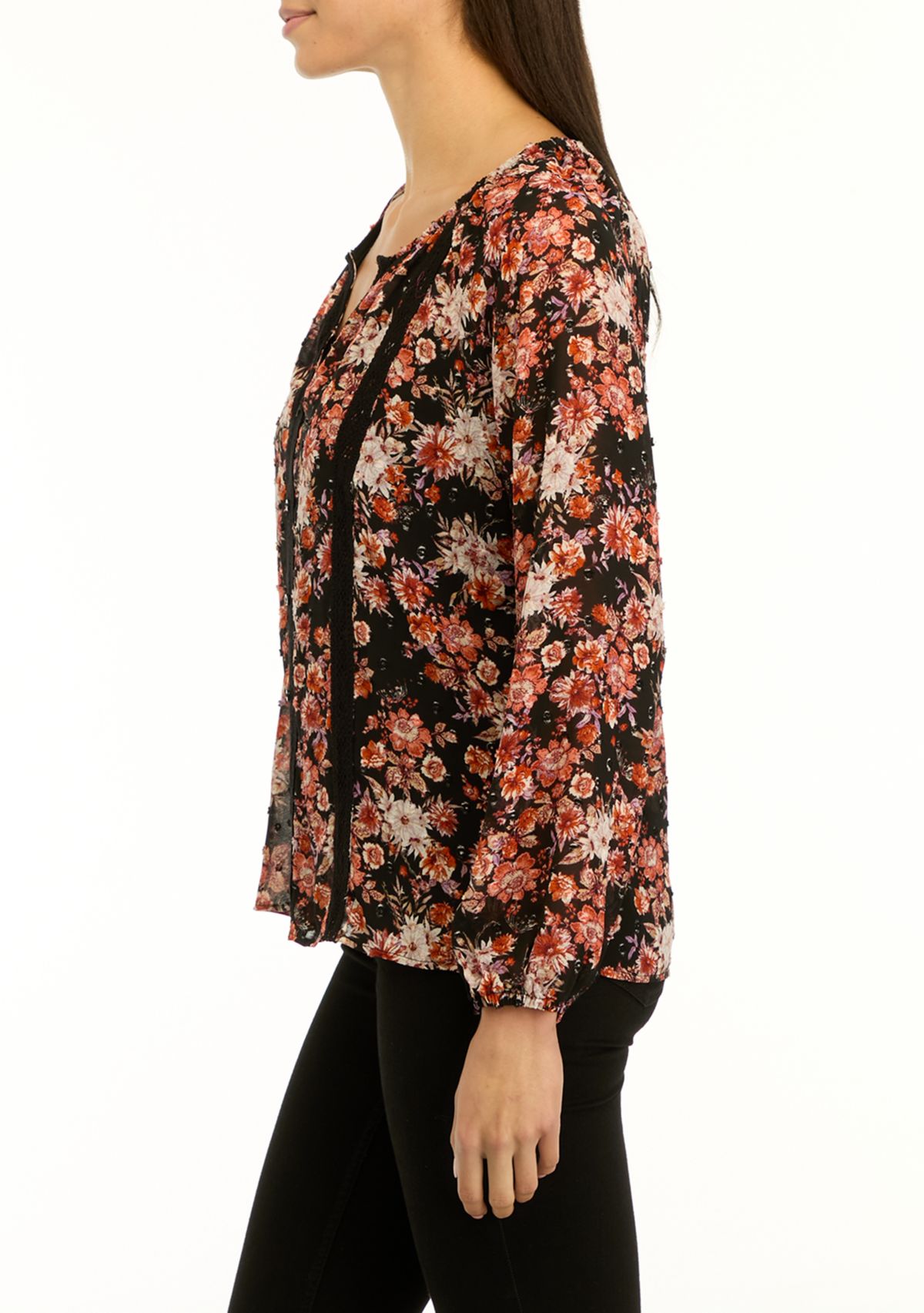 Womens Floral Printed Peasant Top
