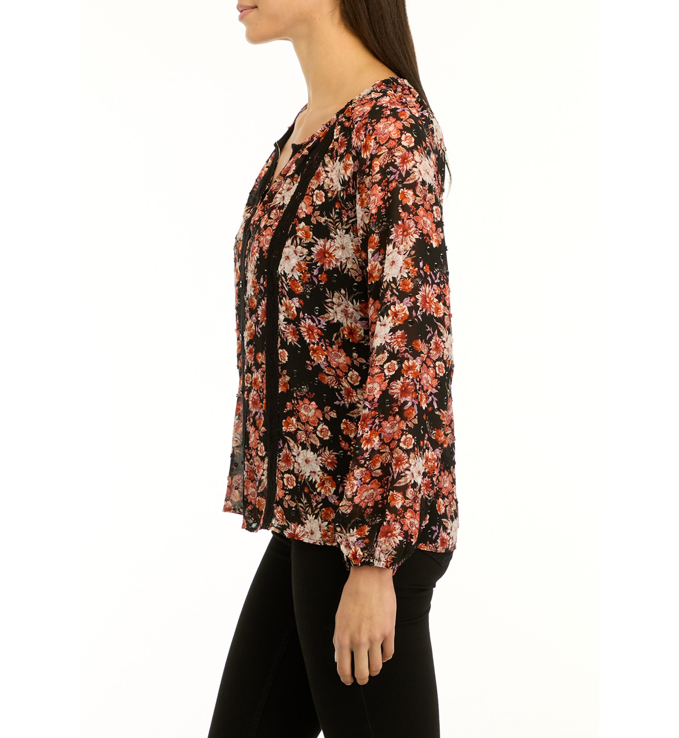 Womens Floral Printed Peasant Top