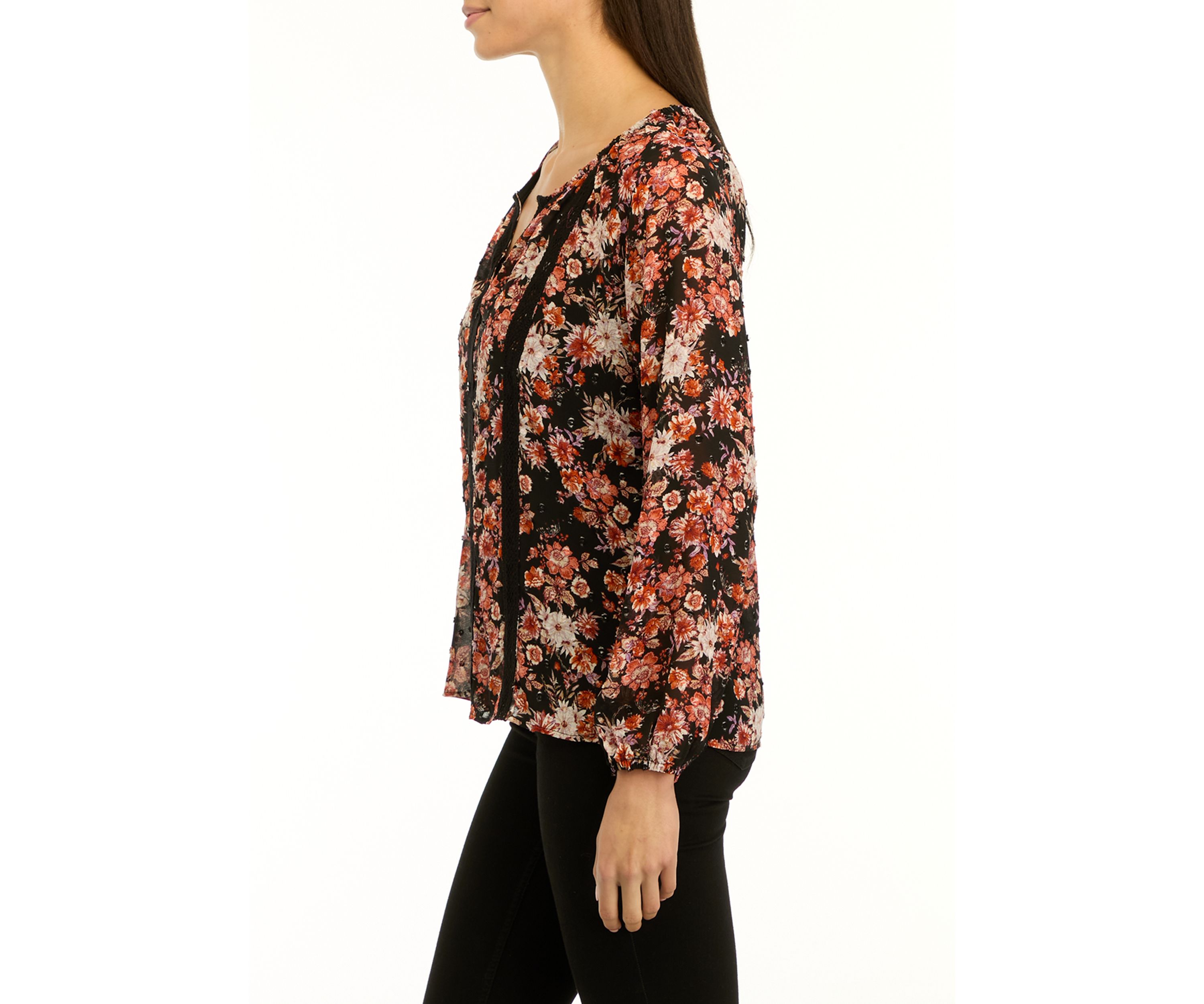 Womens Floral Printed Peasant Top