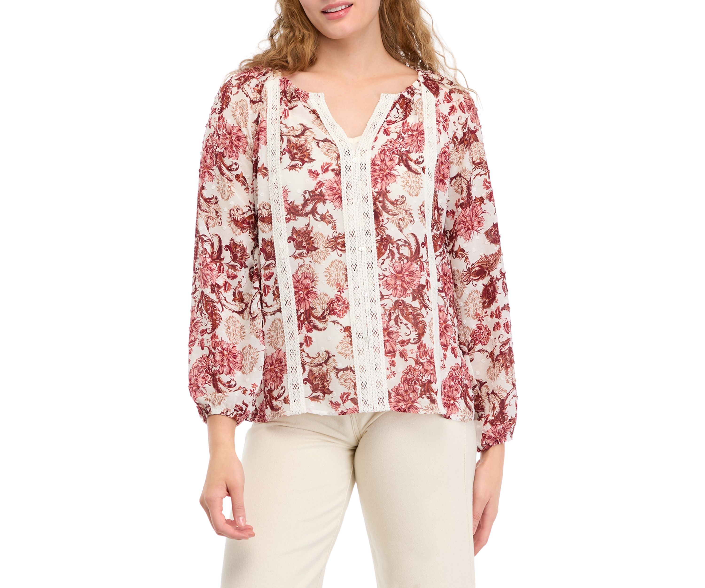 Womens Floral Printed Peasant Top