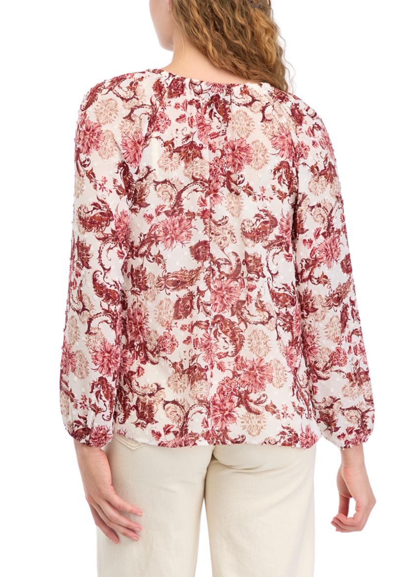 Womens Floral Printed Peasant Top