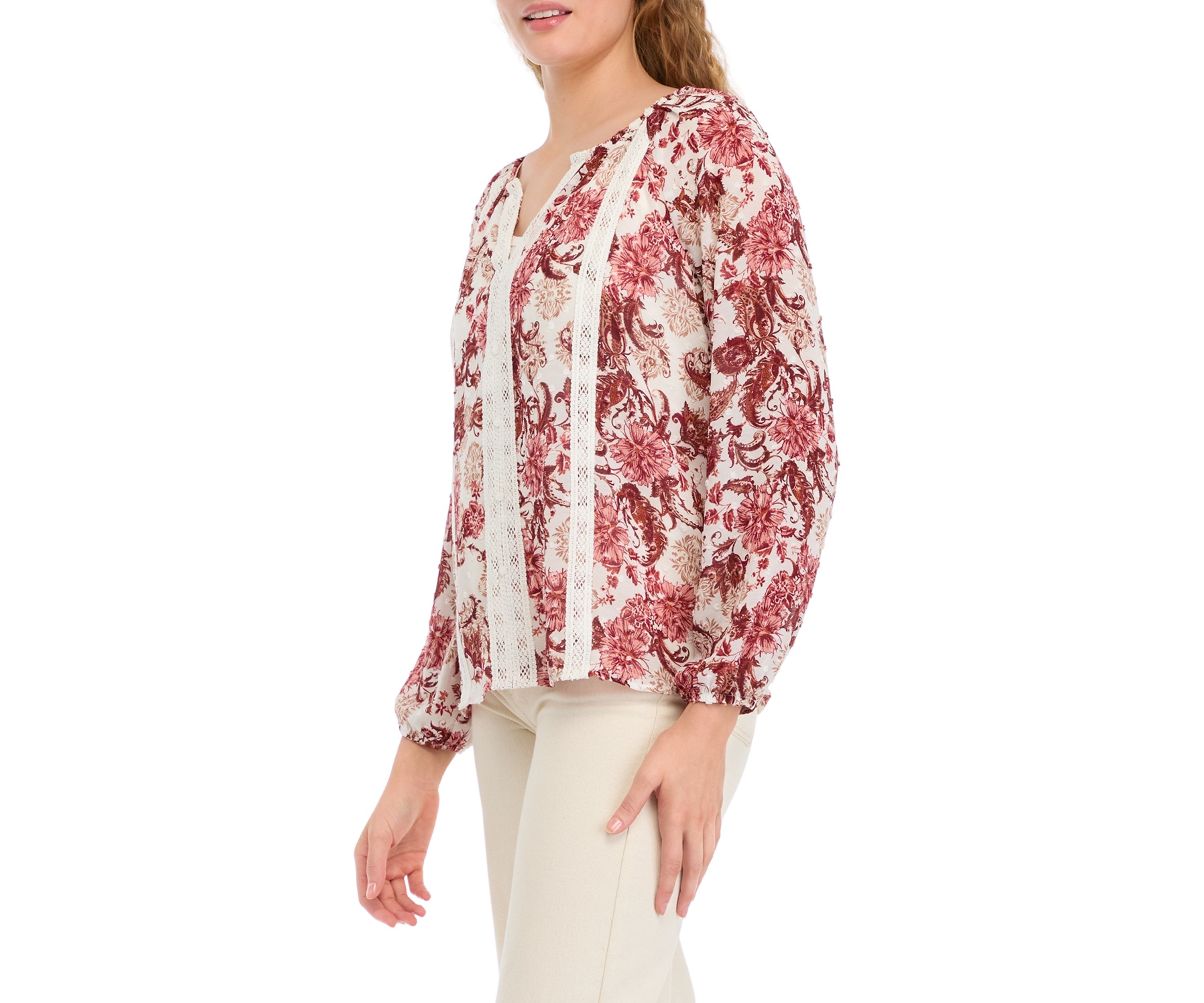 Womens Floral Printed Peasant Top