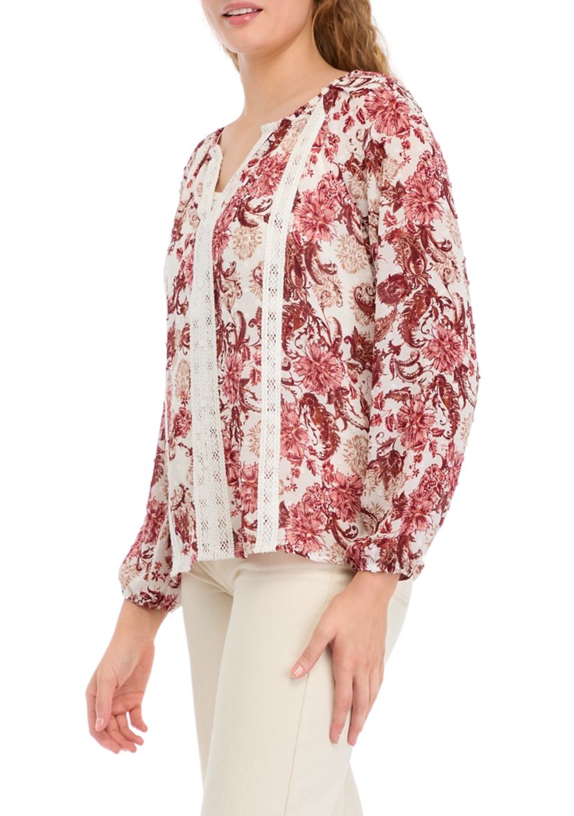 Womens Floral Printed Peasant Top