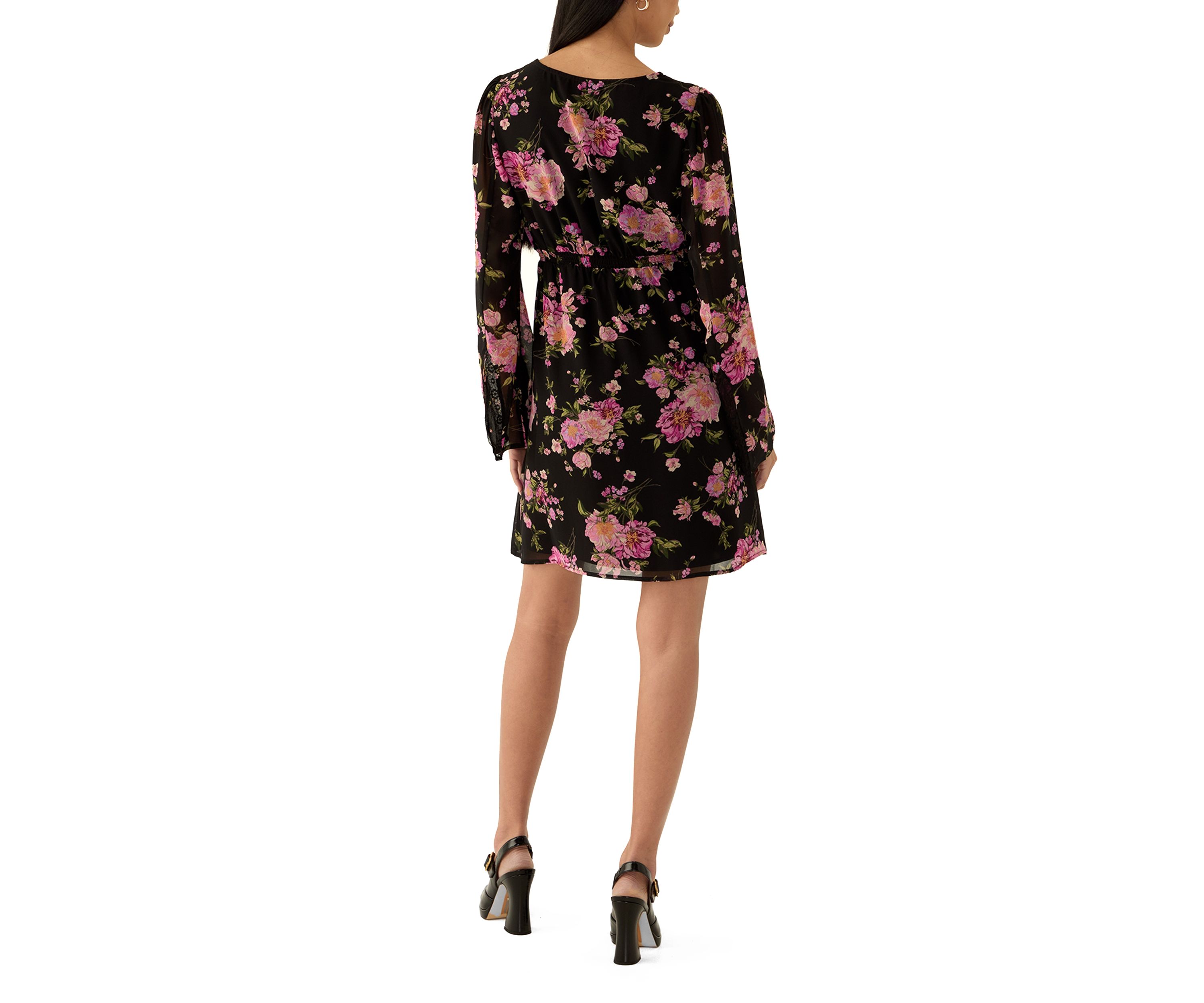 Womens V-Neck Dress with Lace Trim