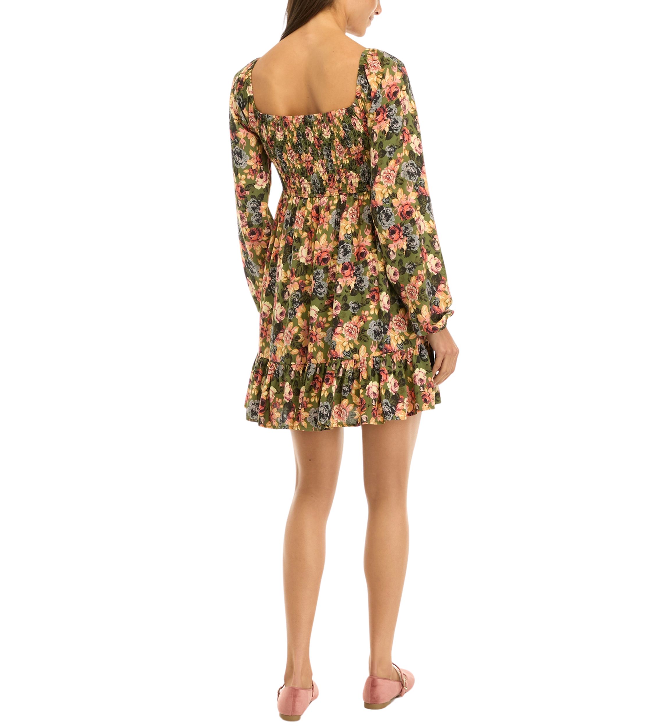 Womens Long Sleeve Smocked Dress