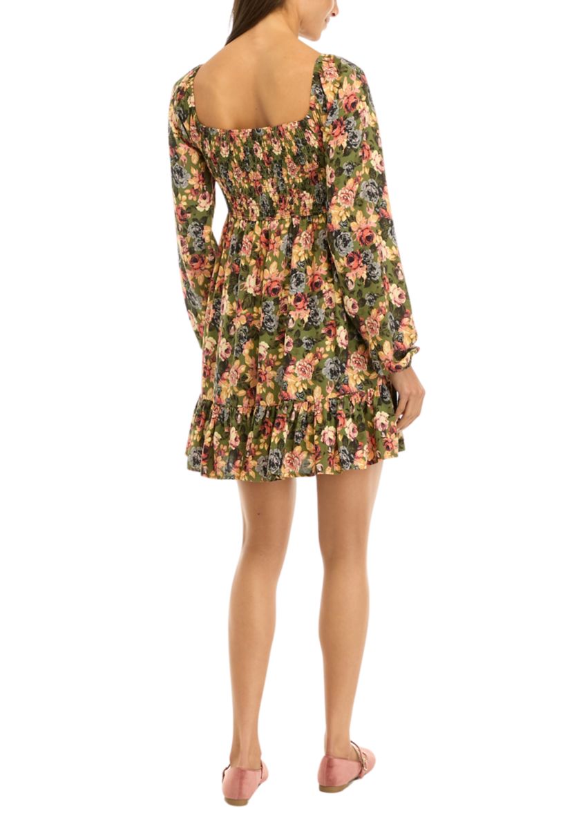 Womens Long Sleeve Smocked Dress