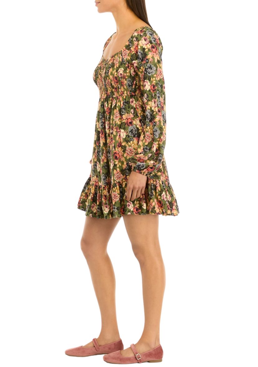 Womens Long Sleeve Smocked Dress
