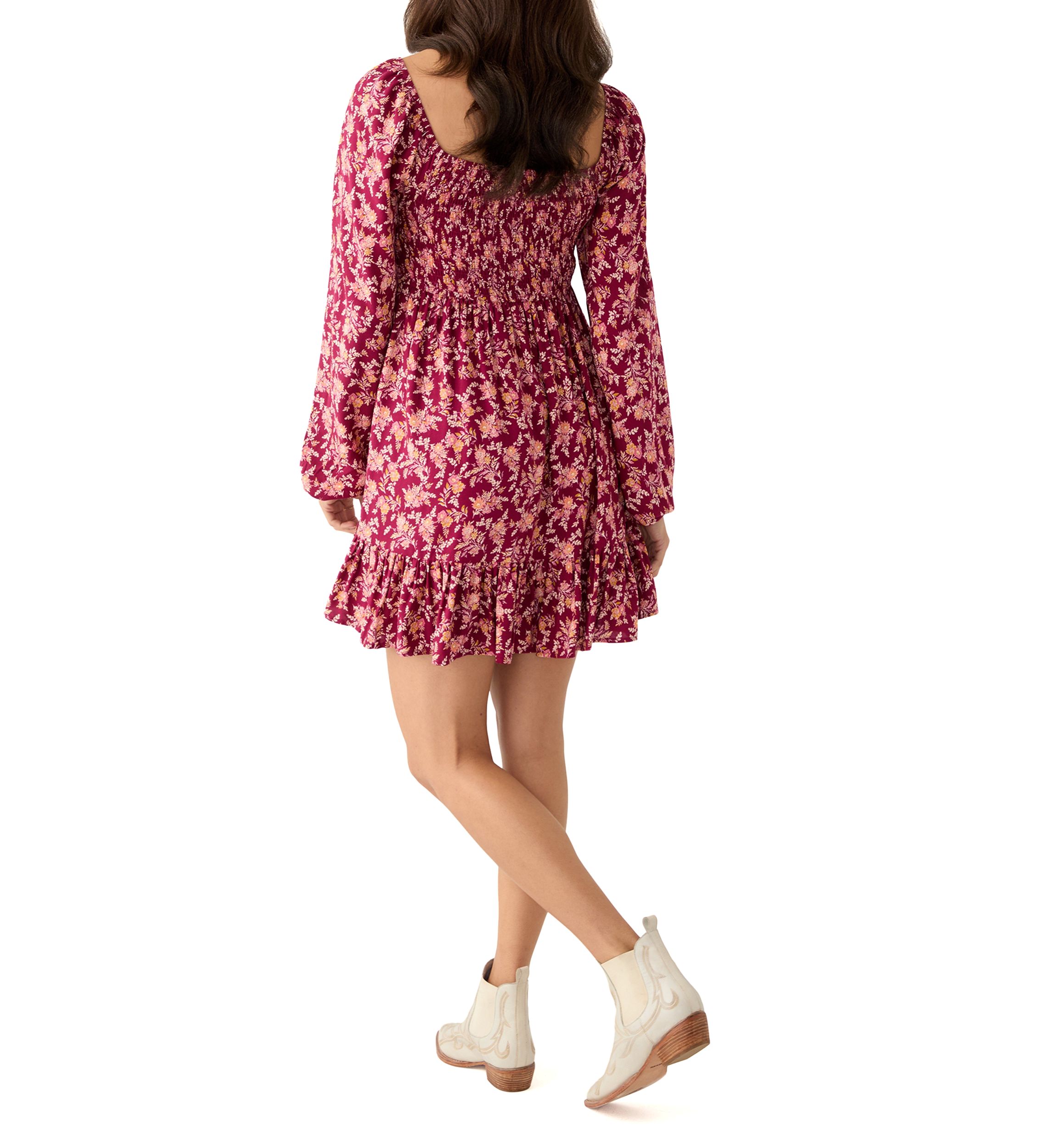 Womens Long Sleeve Smocked Dress