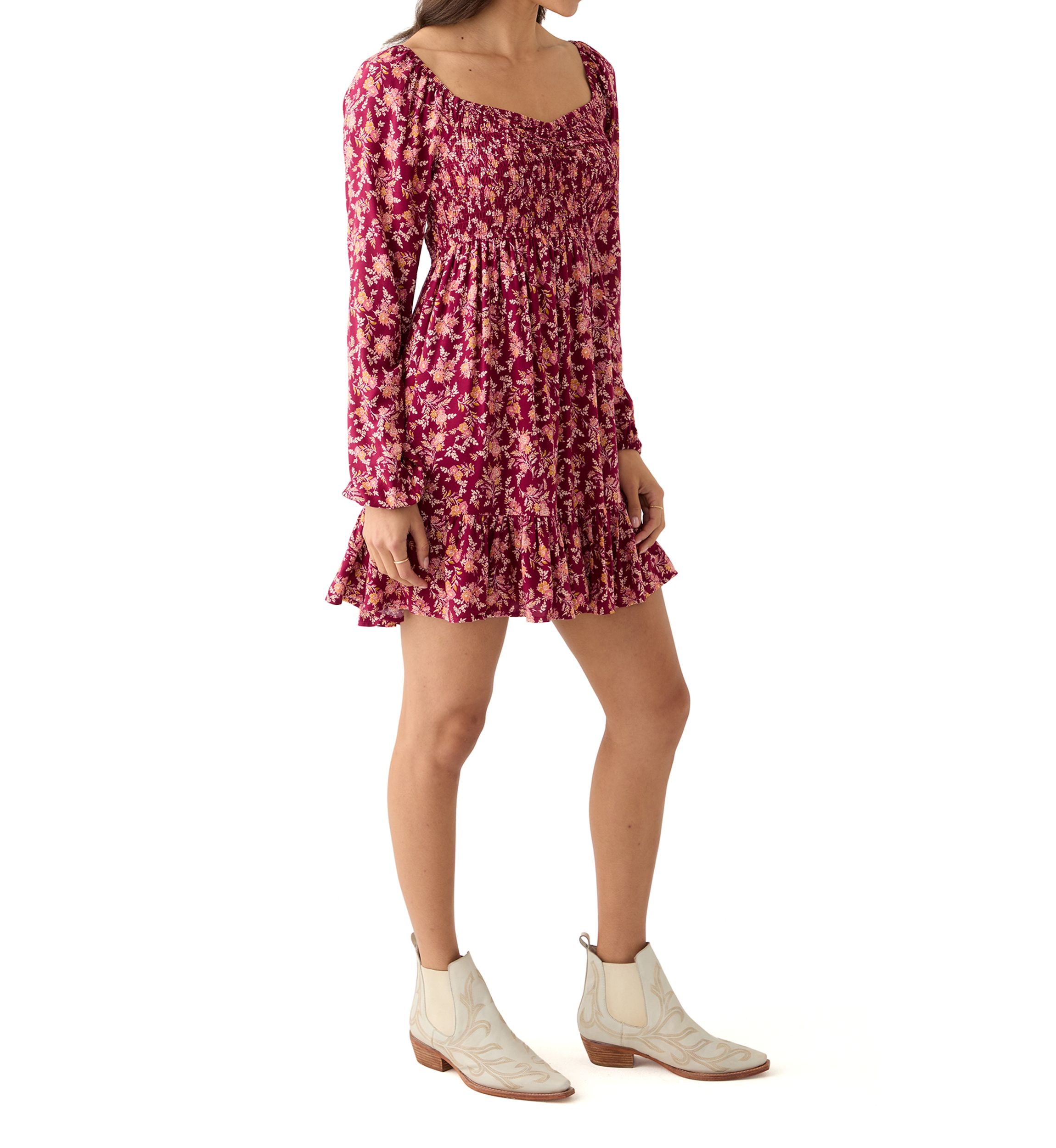 Womens Long Sleeve Smocked Dress