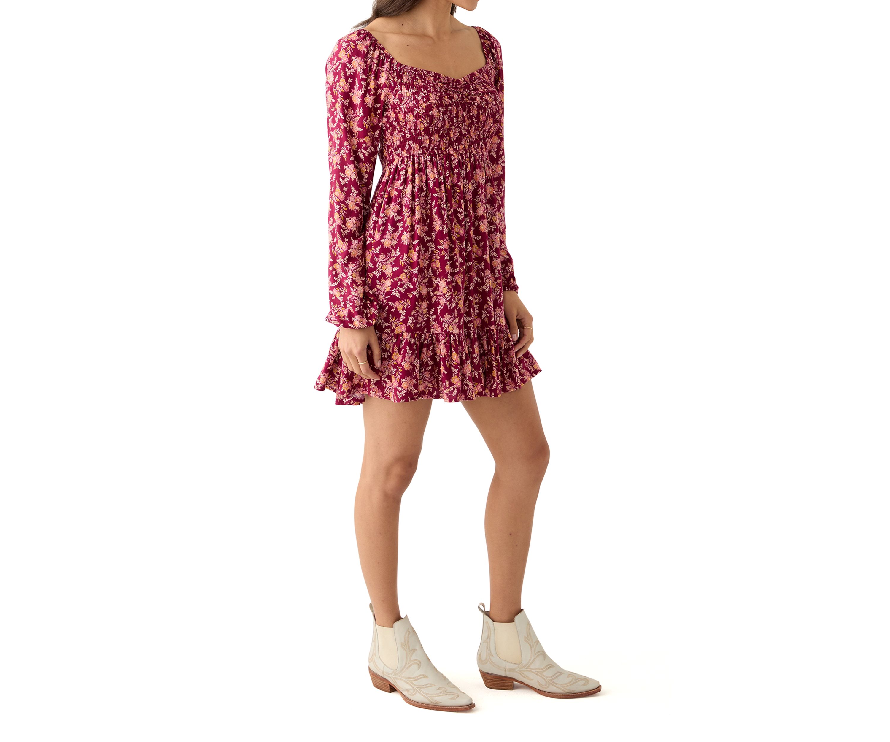Womens Long Sleeve Smocked Dress