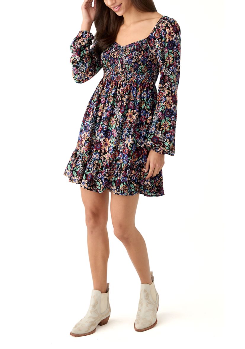 Womens Long Sleeve Smocked Dress