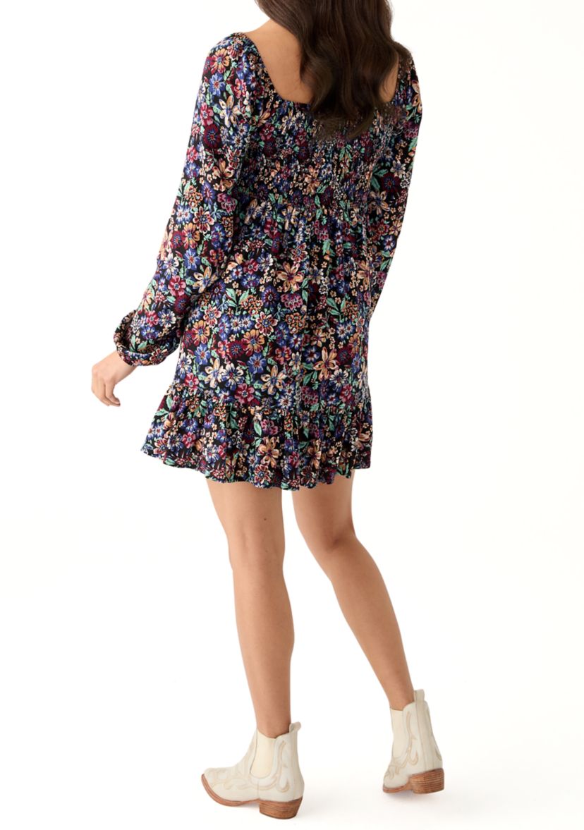 Womens Long Sleeve Smocked Dress