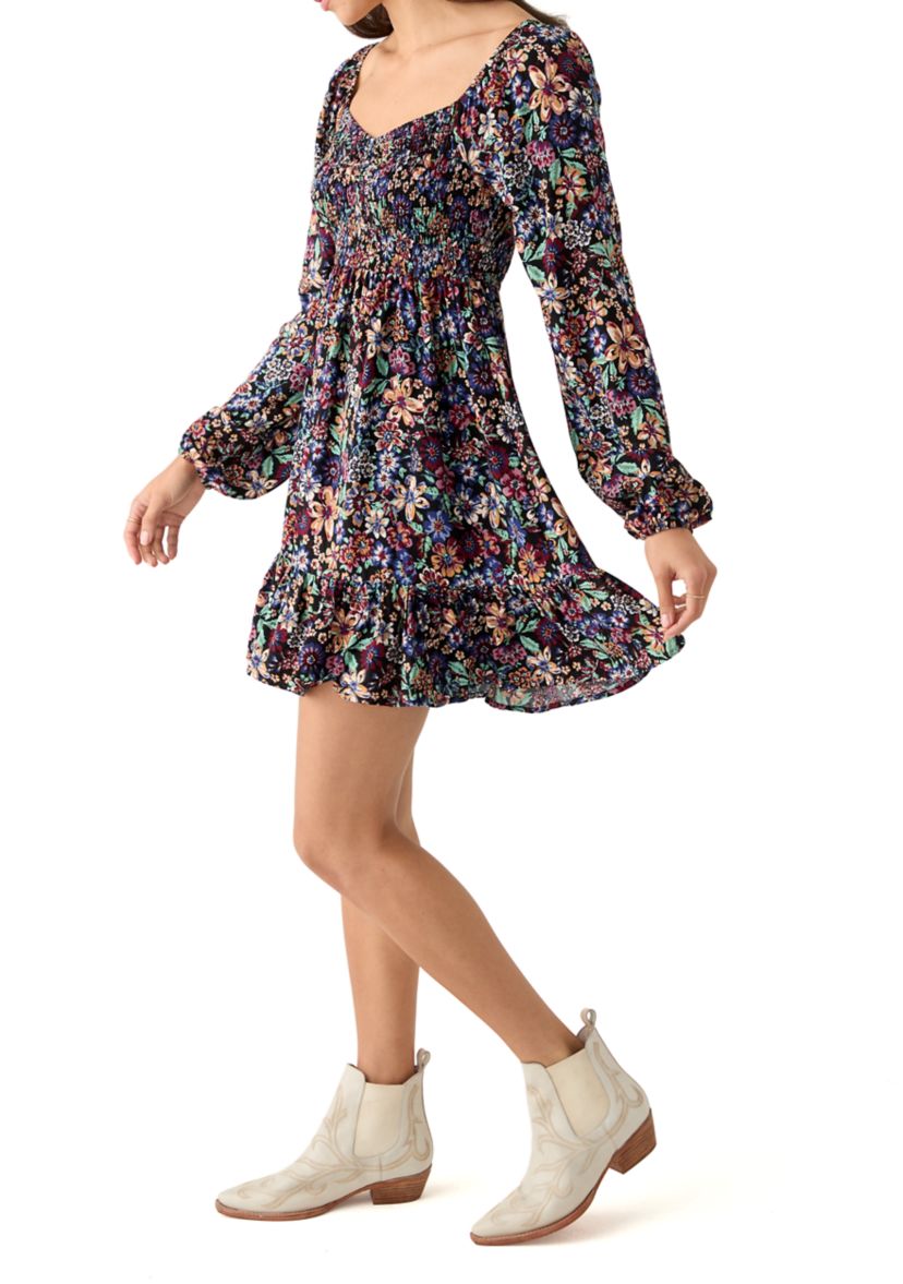 Womens Long Sleeve Smocked Dress