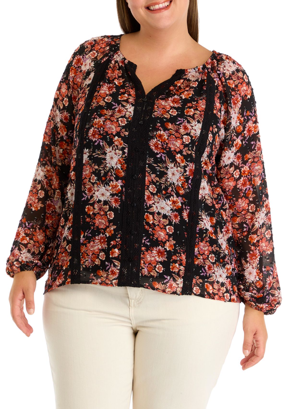 Plus Size V-Neck Raglan Sleeve Blouse