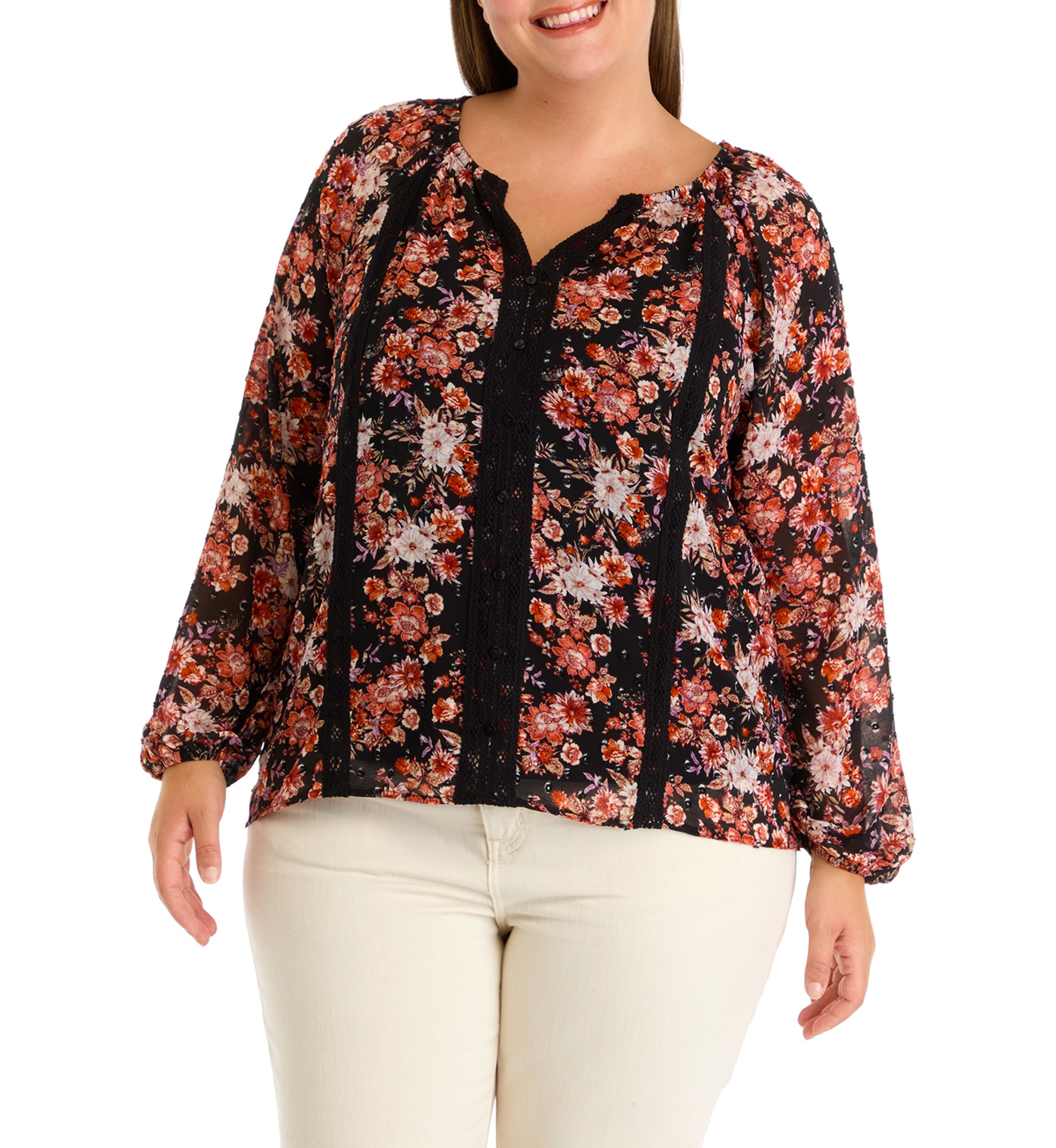 Plus Size V-Neck Raglan Sleeve Blouse