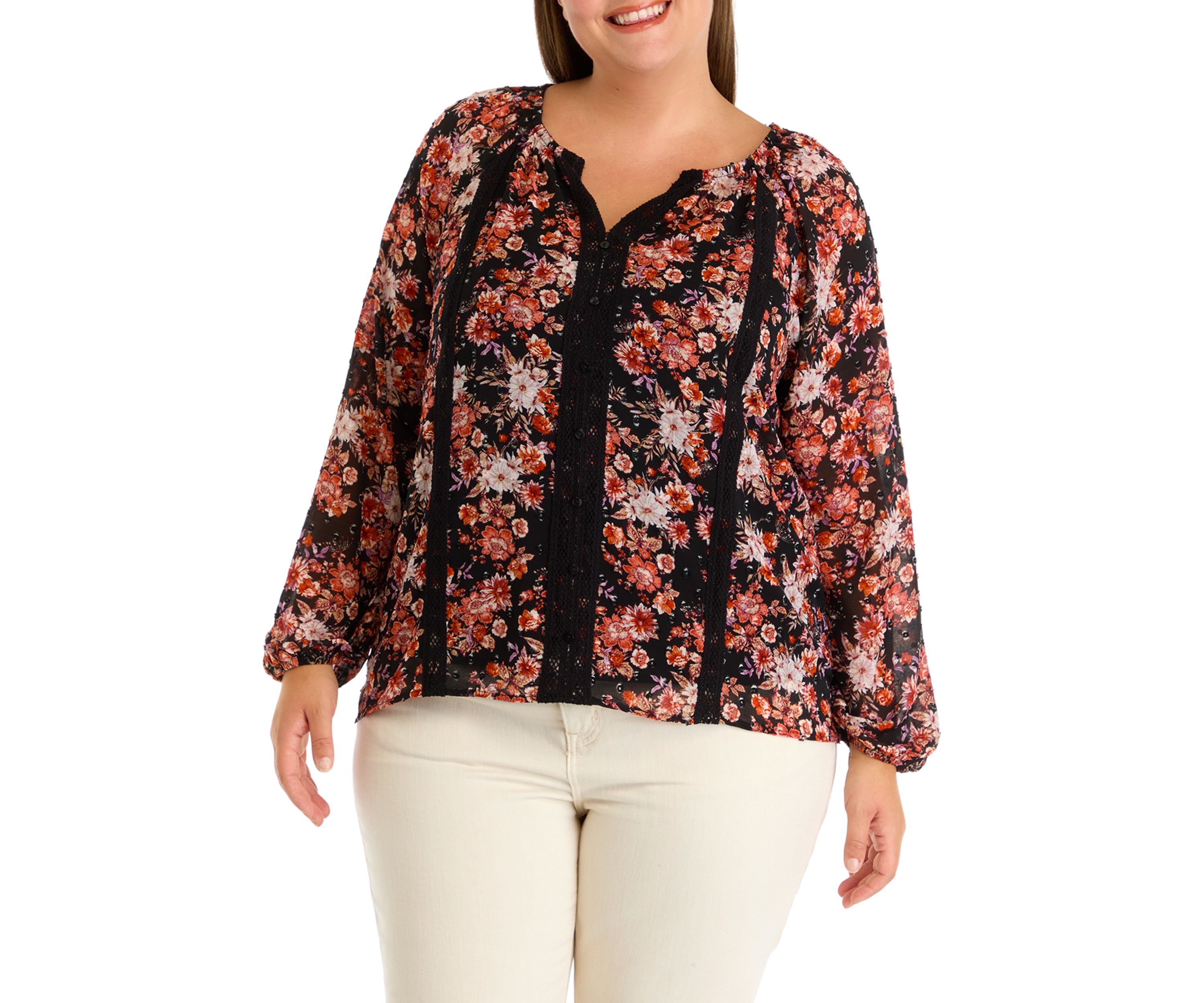 Plus Size V-Neck Raglan Sleeve Blouse