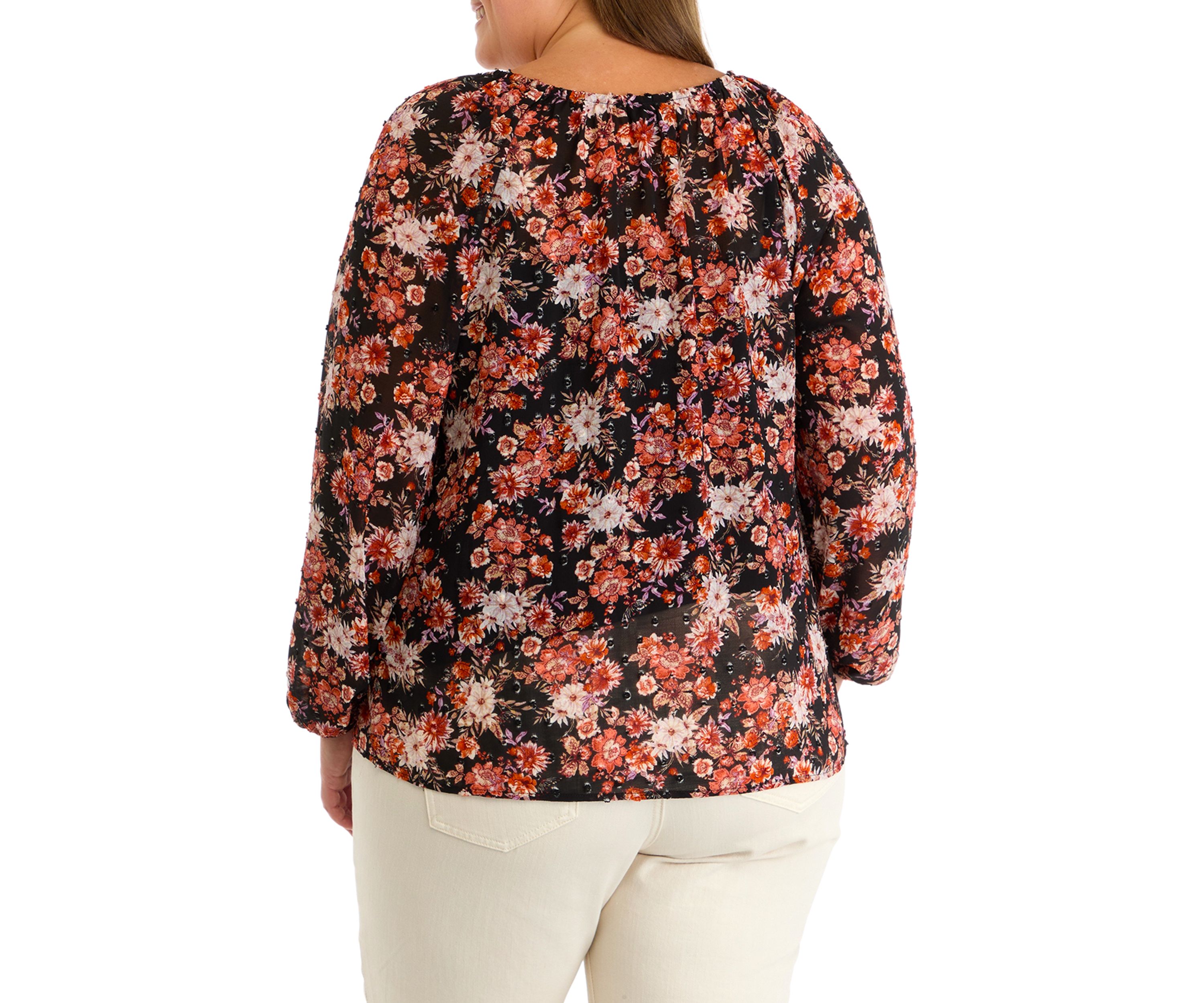 Plus Size V-Neck Raglan Sleeve Blouse