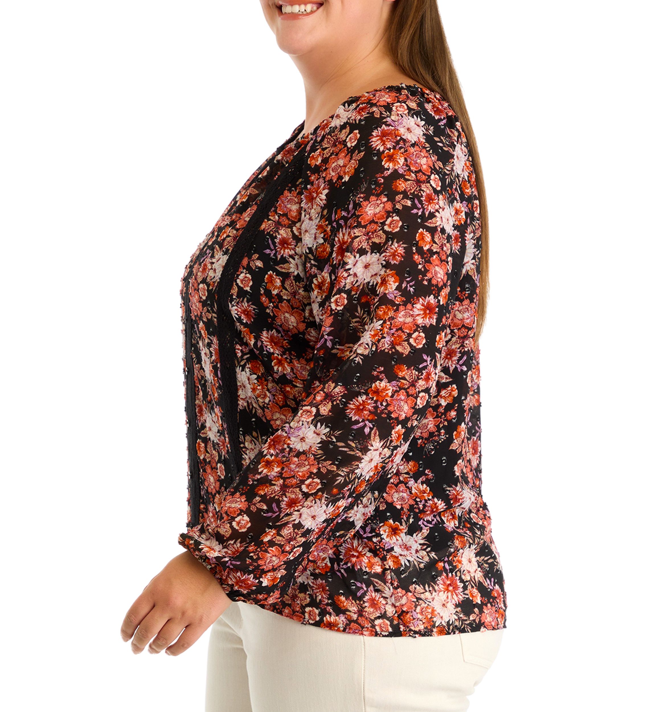 Plus Size V-Neck Raglan Sleeve Blouse