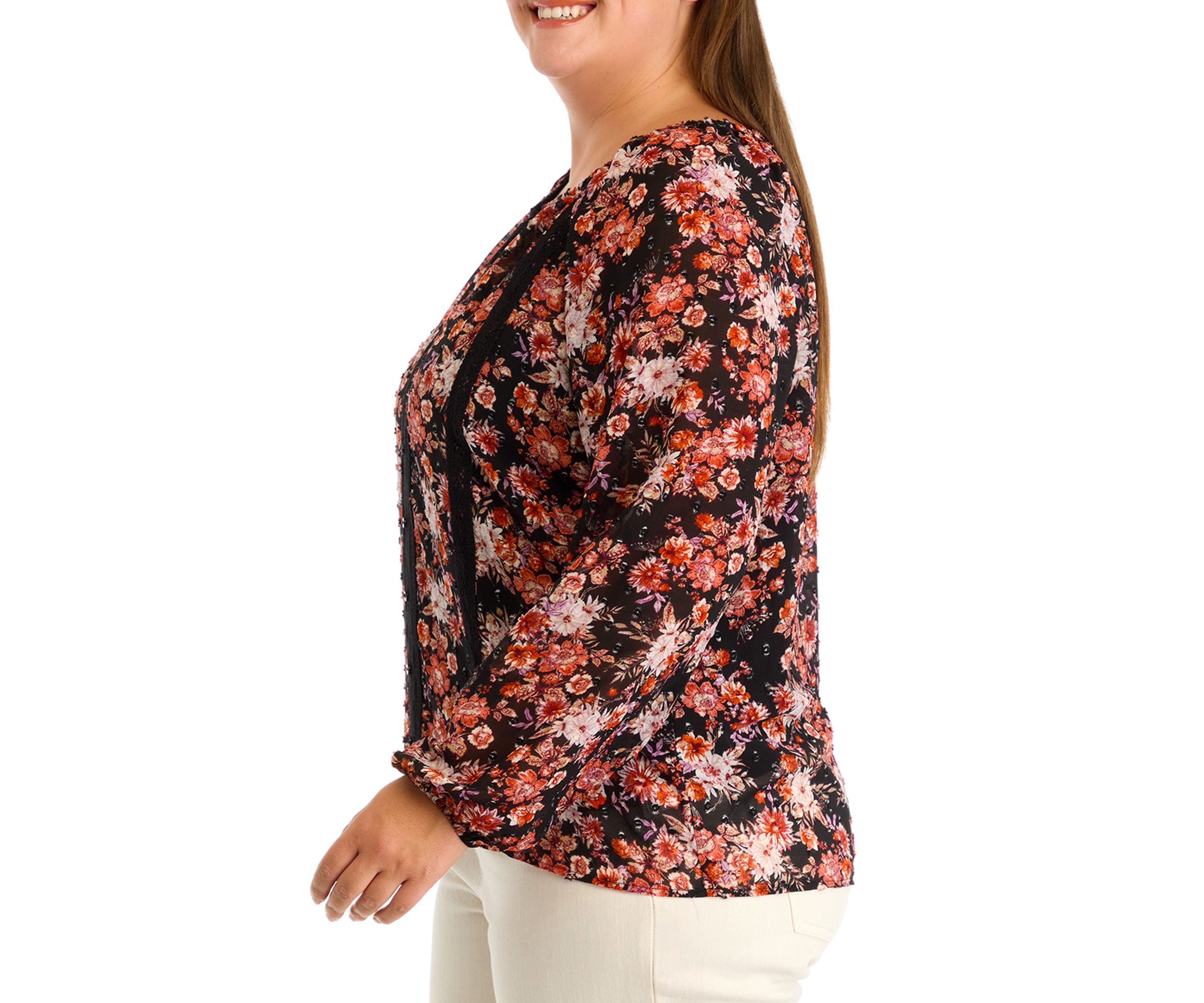 Plus Size V-Neck Raglan Sleeve Blouse