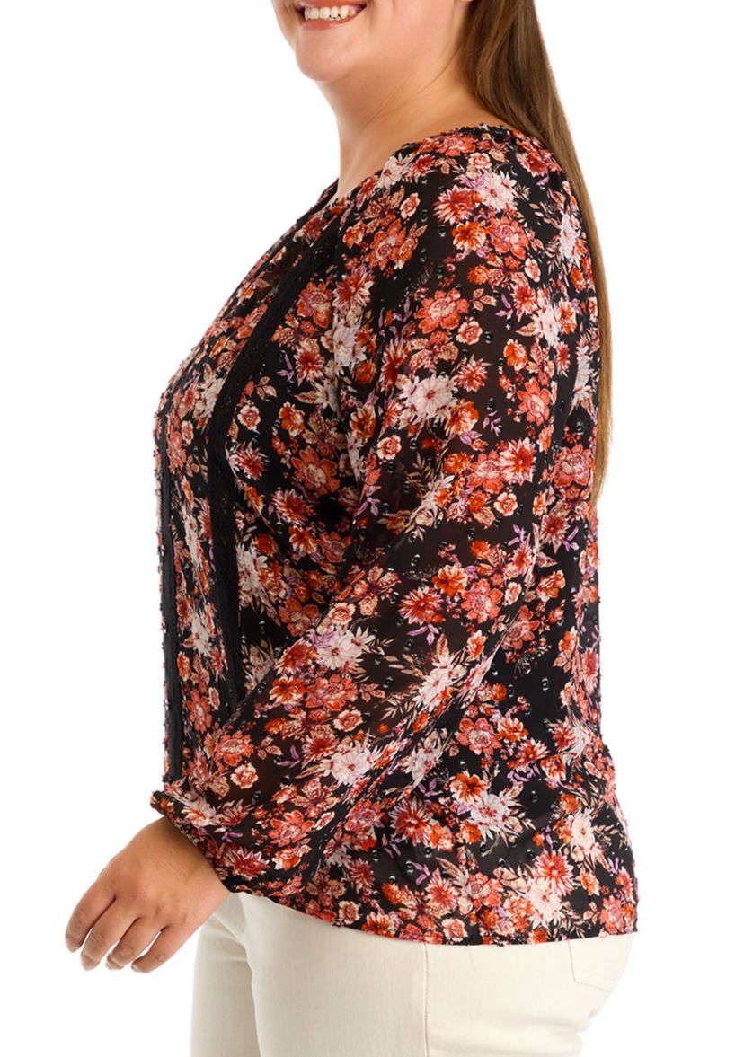 Plus Size V-Neck Raglan Sleeve Blouse