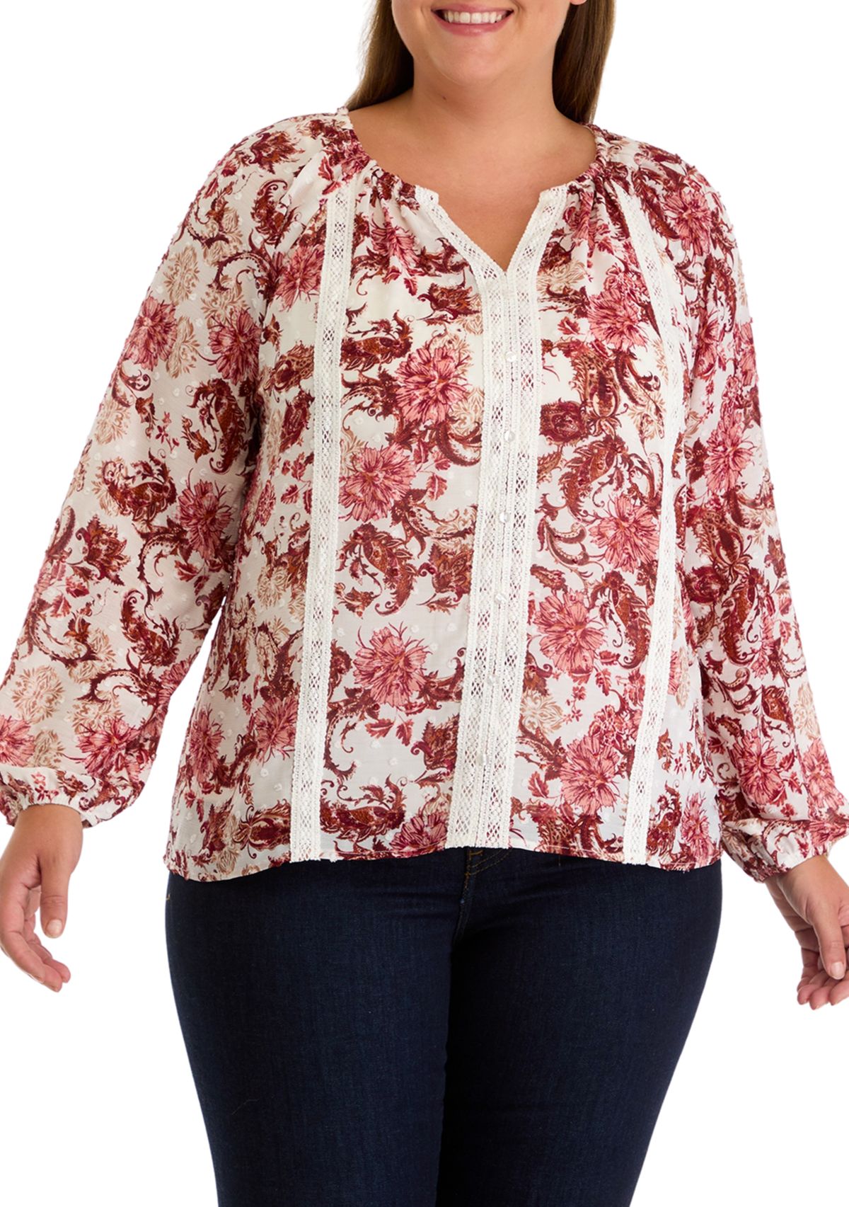 Plus Size V-Neck Raglan Sleeve Blouse