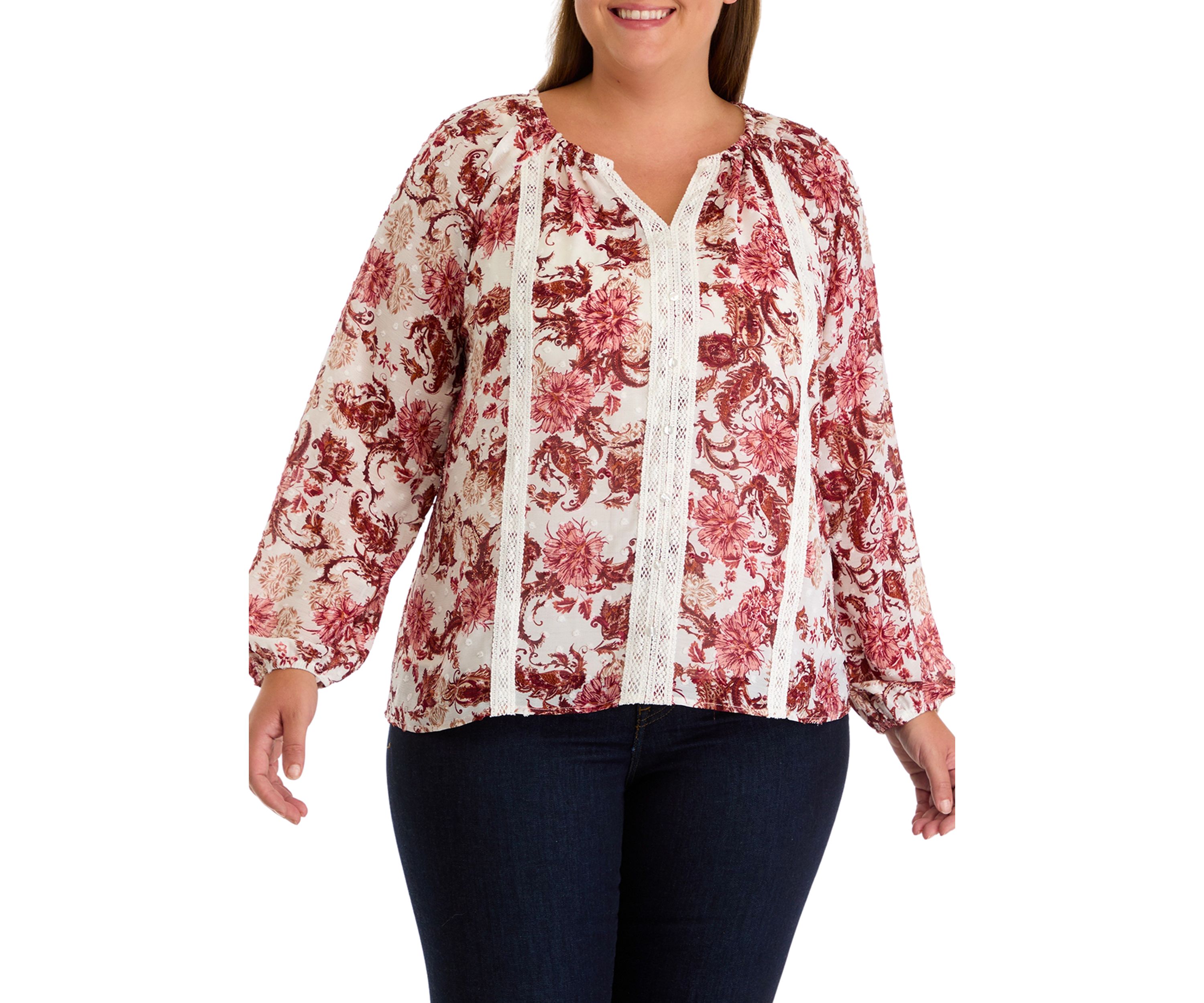 Plus Size V-Neck Raglan Sleeve Blouse