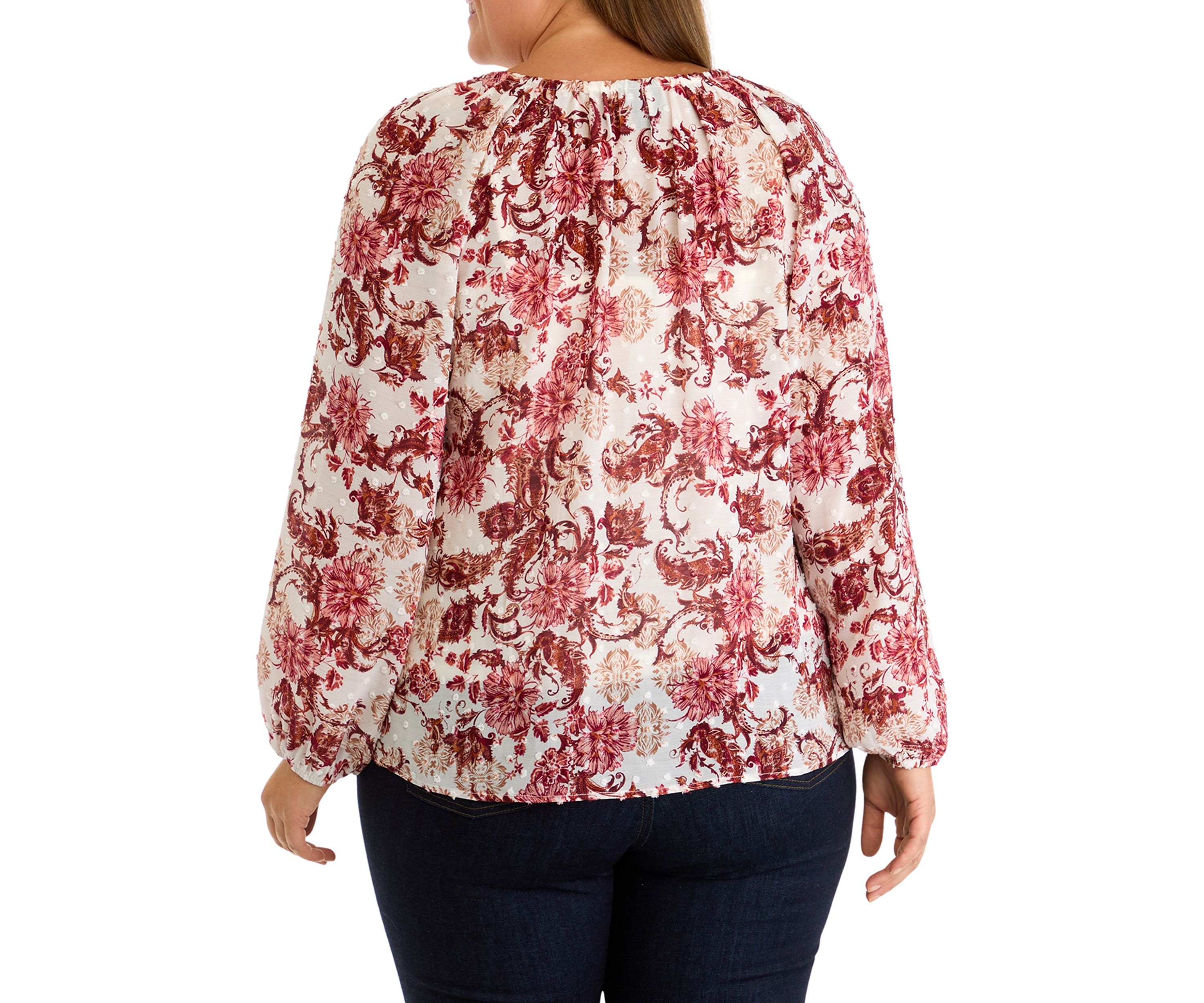 Plus Size V-Neck Raglan Sleeve Blouse