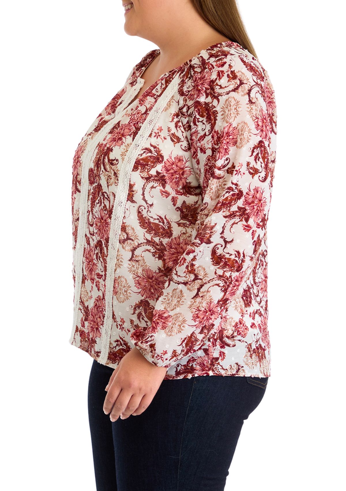 Plus Size V-Neck Raglan Sleeve Blouse