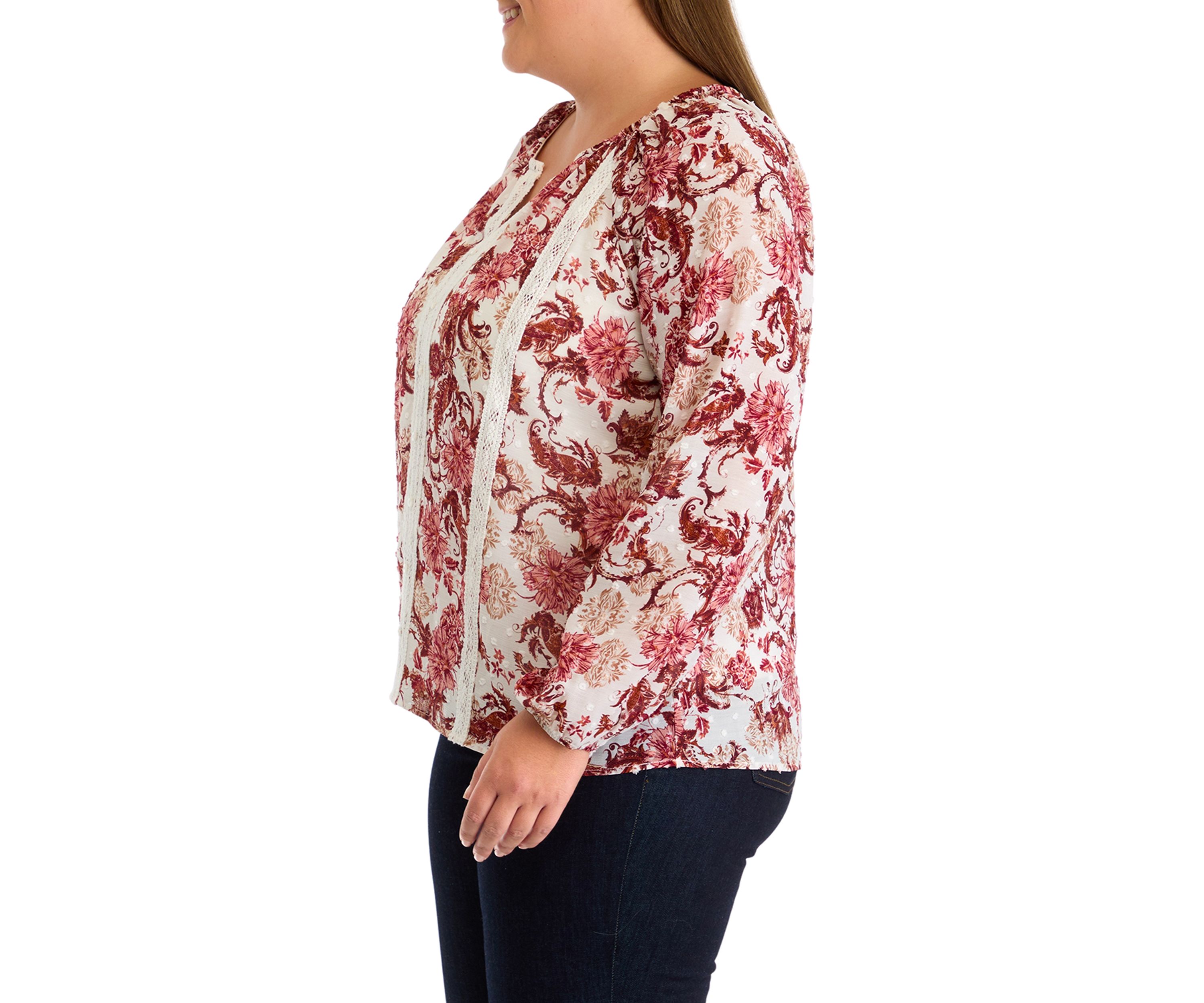 Plus Size V-Neck Raglan Sleeve Blouse