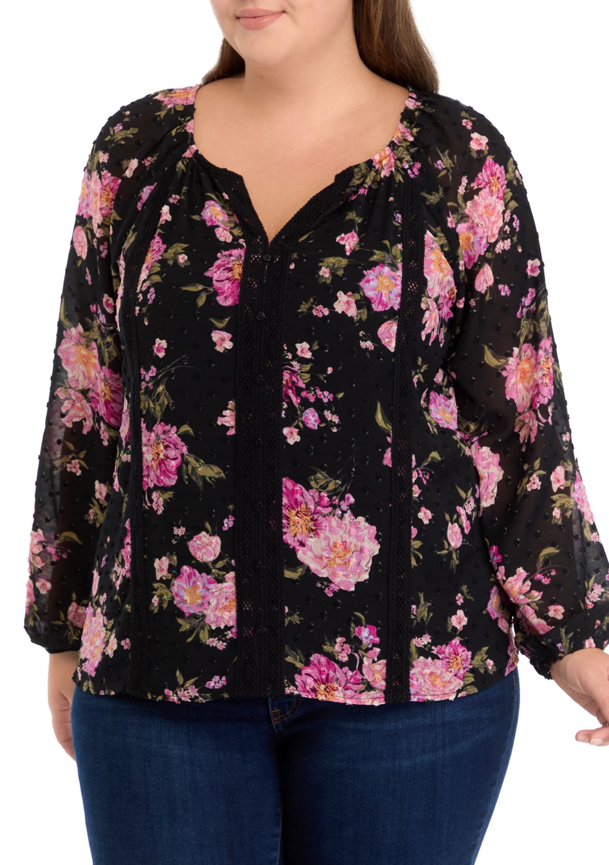 Plus Size Trim Detail Blouse