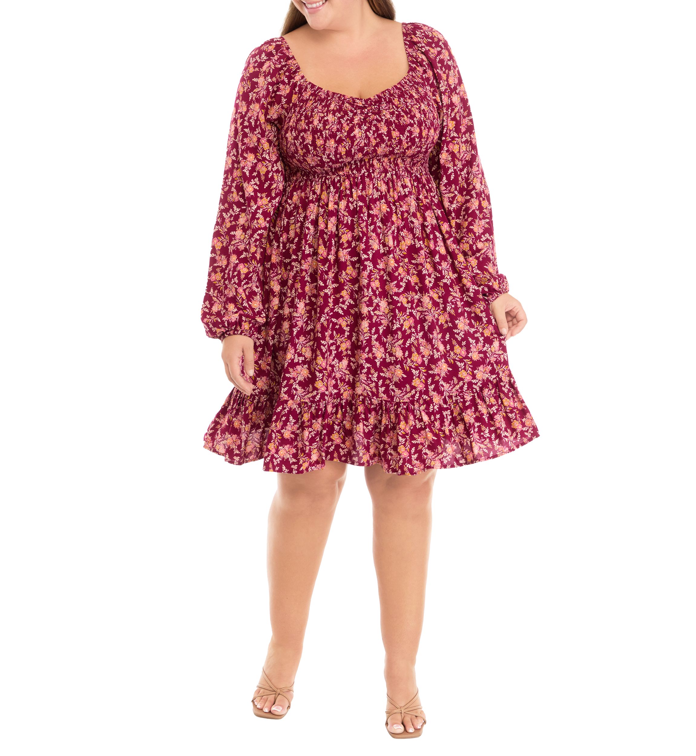Plus Size Babydoll Dress with Smocking 