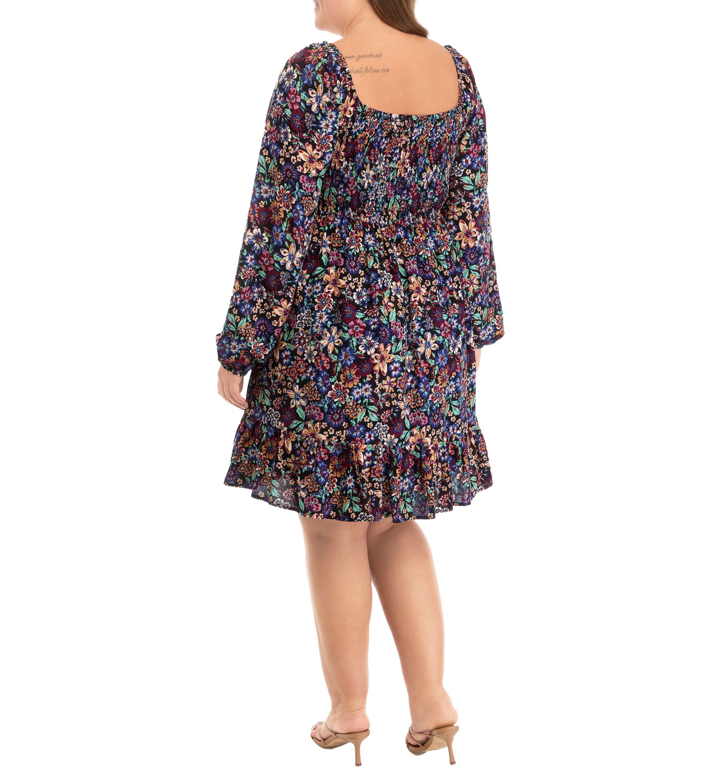 Plus Size Long Sleeve Babydoll Dress with Smocking 