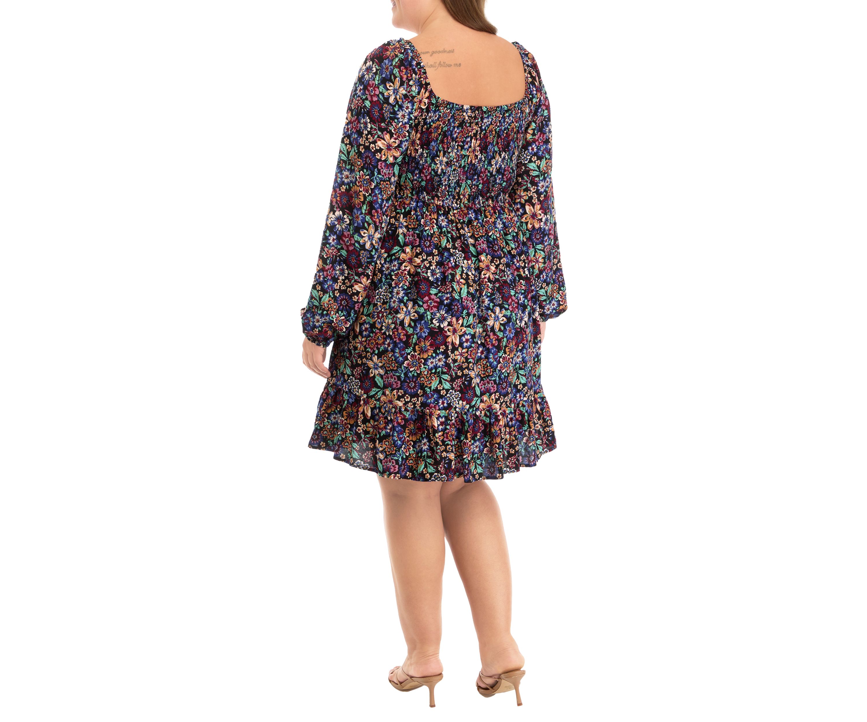 Plus Size Long Sleeve Babydoll Dress with Smocking 