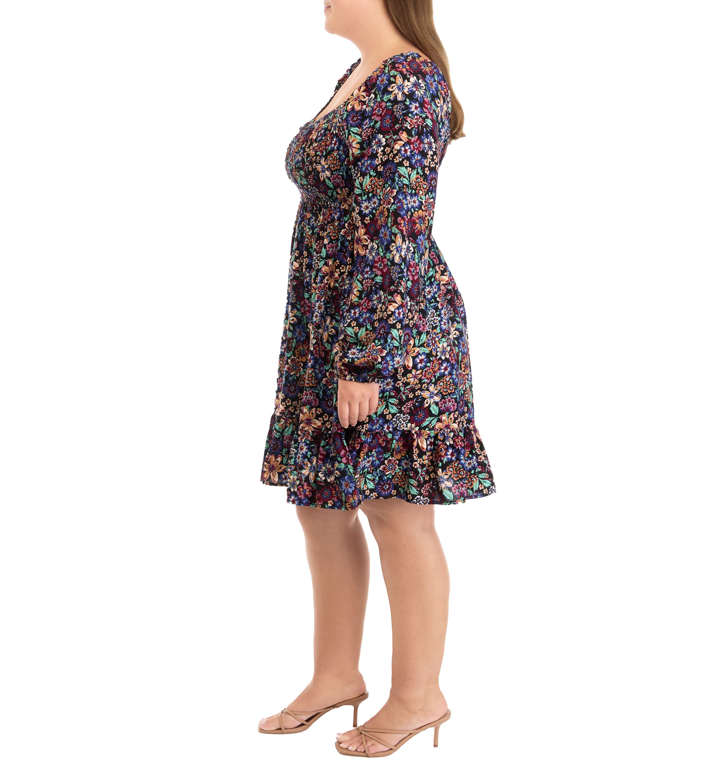 Plus Size Long Sleeve Babydoll Dress with Smocking 