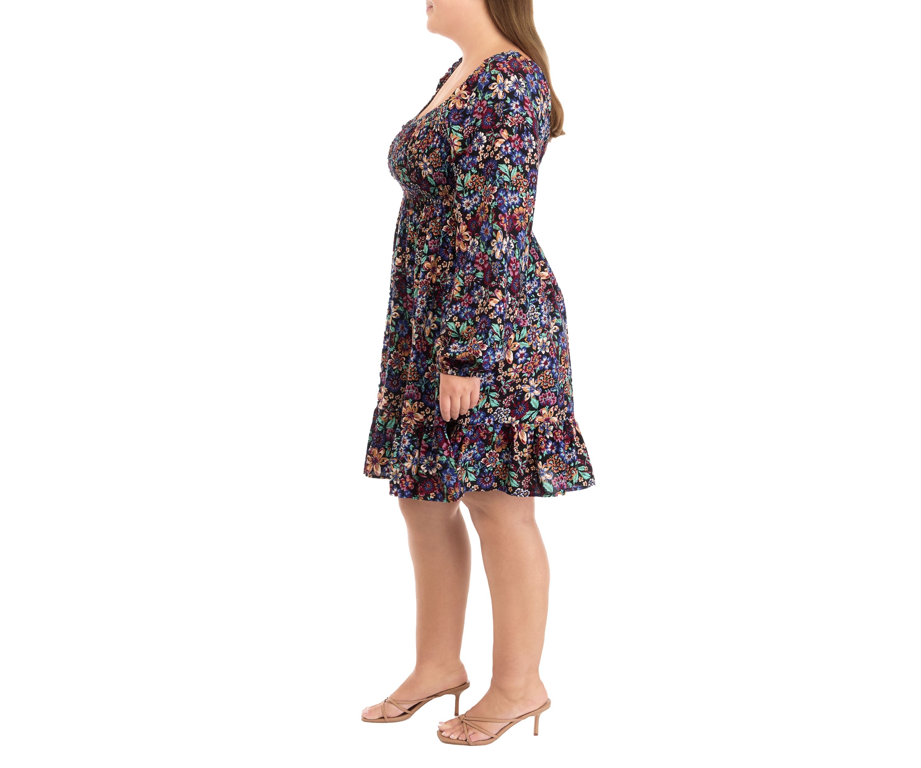 Plus Size Long Sleeve Babydoll Dress with Smocking 