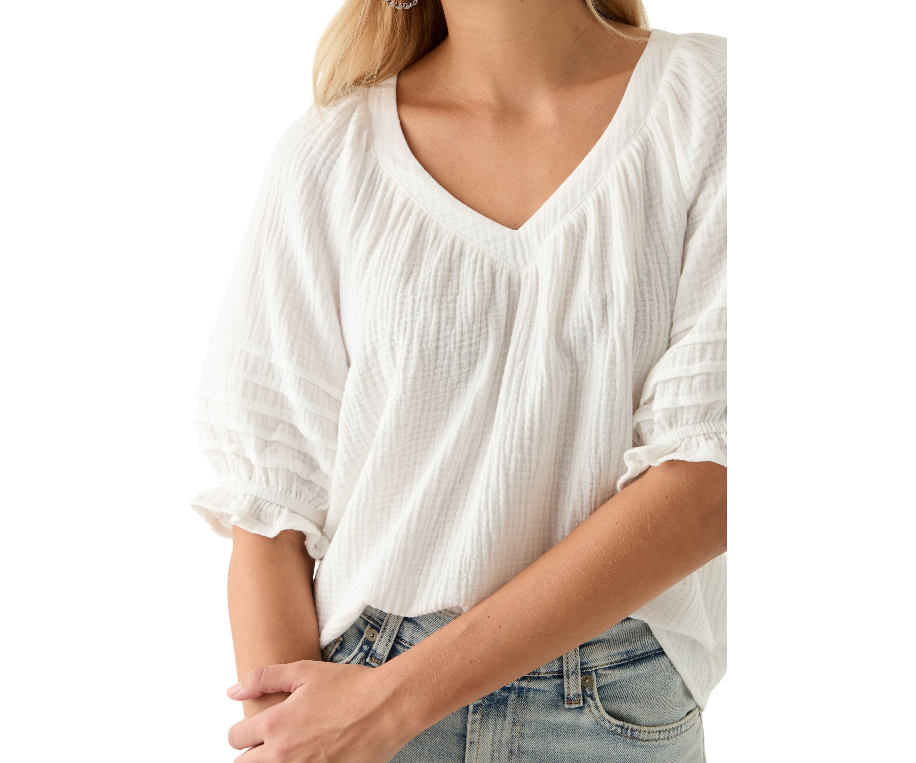 Womens V-Neck Raglan Peasant Top