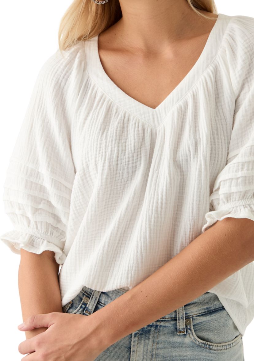 Womens V-Neck Raglan Peasant Top