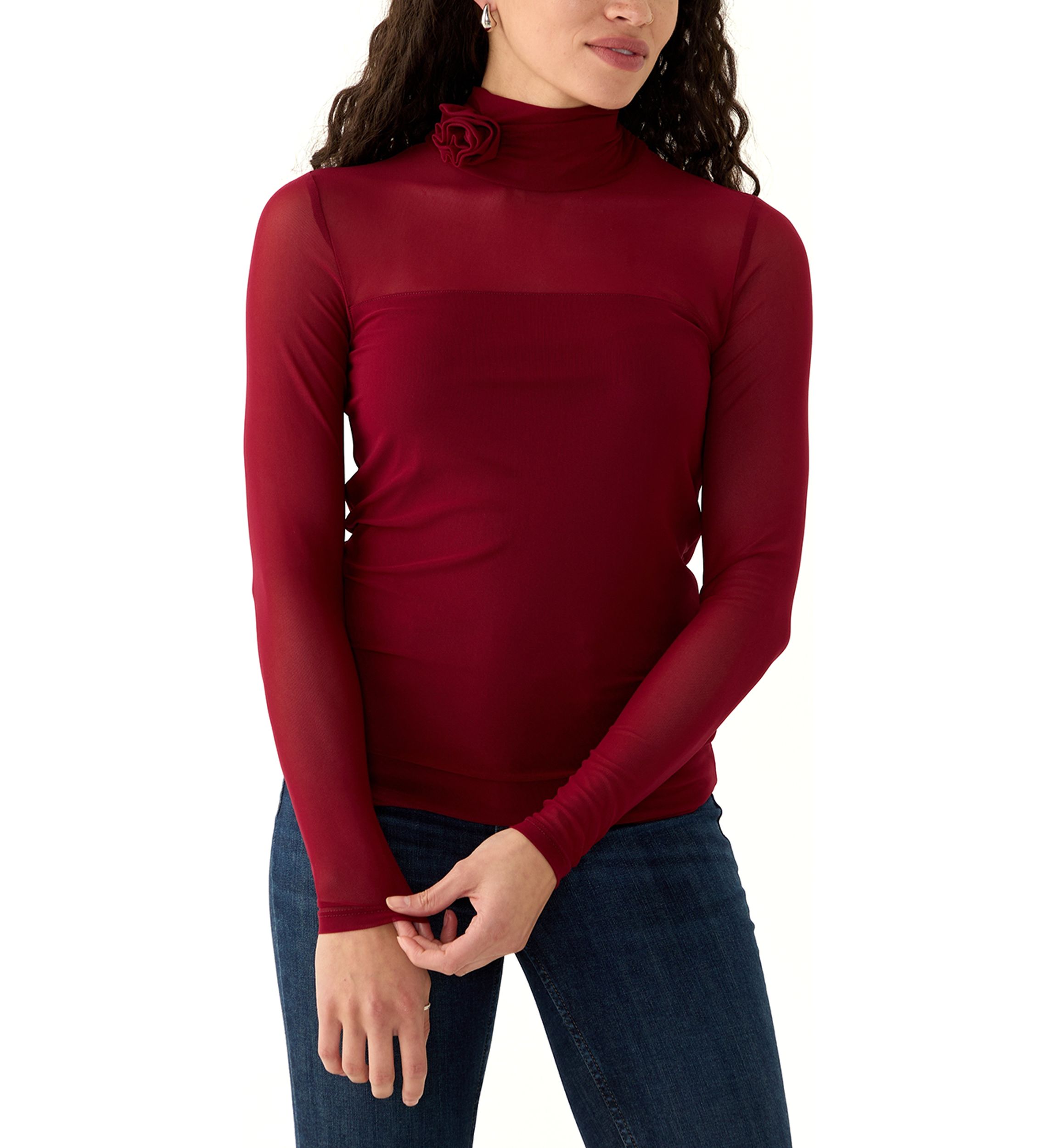 Womens Long Sleeve Mock Neck Top