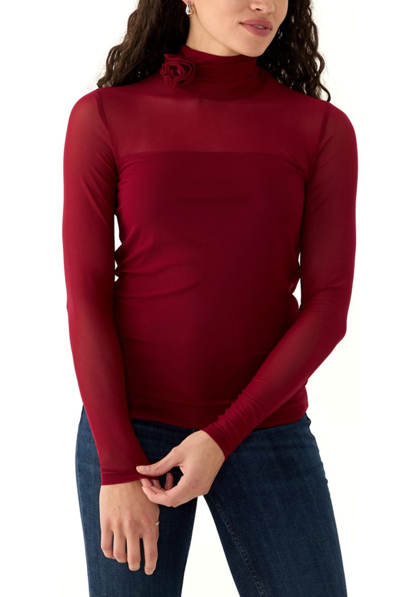 Womens Long Sleeve Mock Neck Top