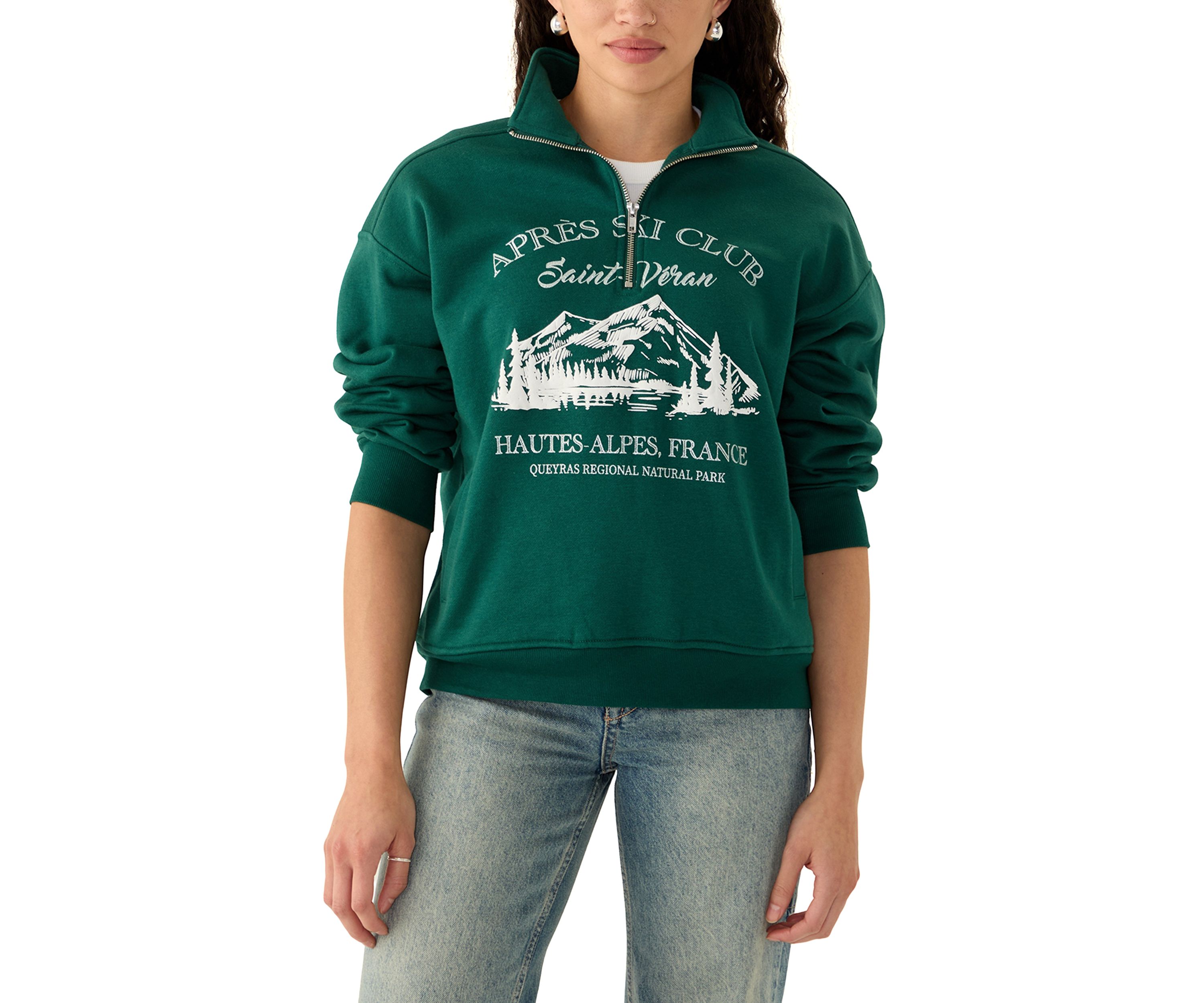 Womens 1/4 Zip Apres Ski Mountain Logo Graphic Pullover