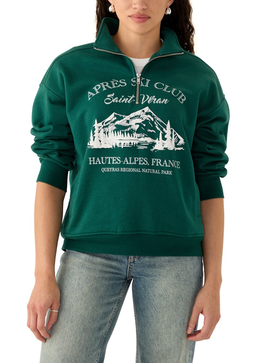 Womens 1/4 Zip Apres Ski Mountain Logo Graphic Pullover