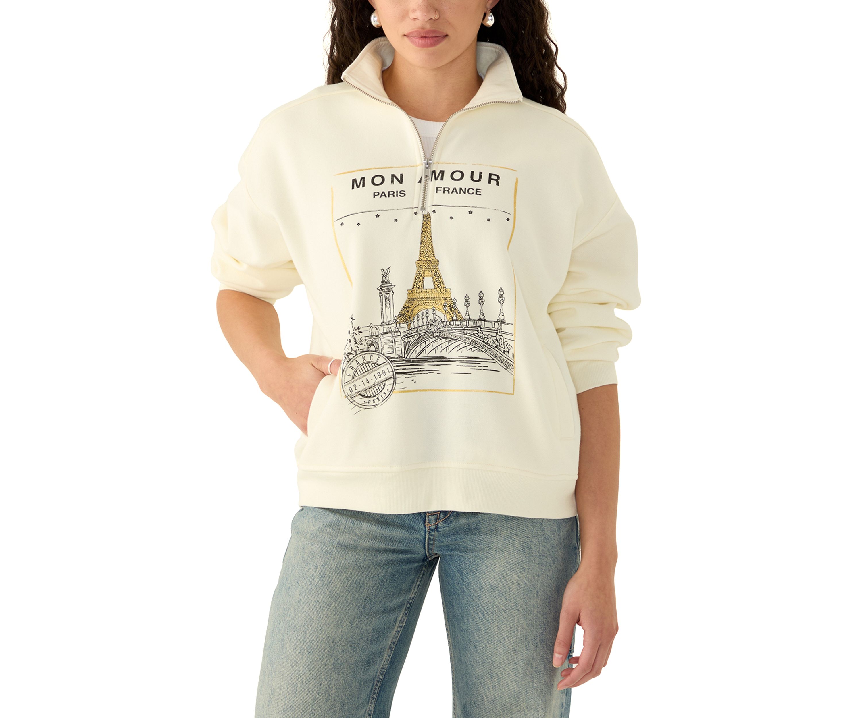 Womens Mon Amour Graphic 1/4 Zip Pullover