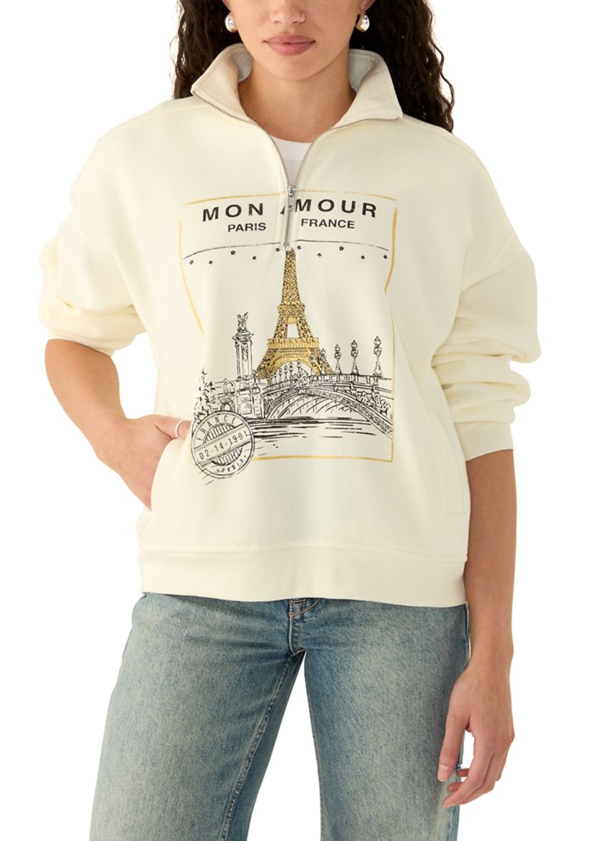 Womens Mon Amour Graphic 1/4 Zip Pullover