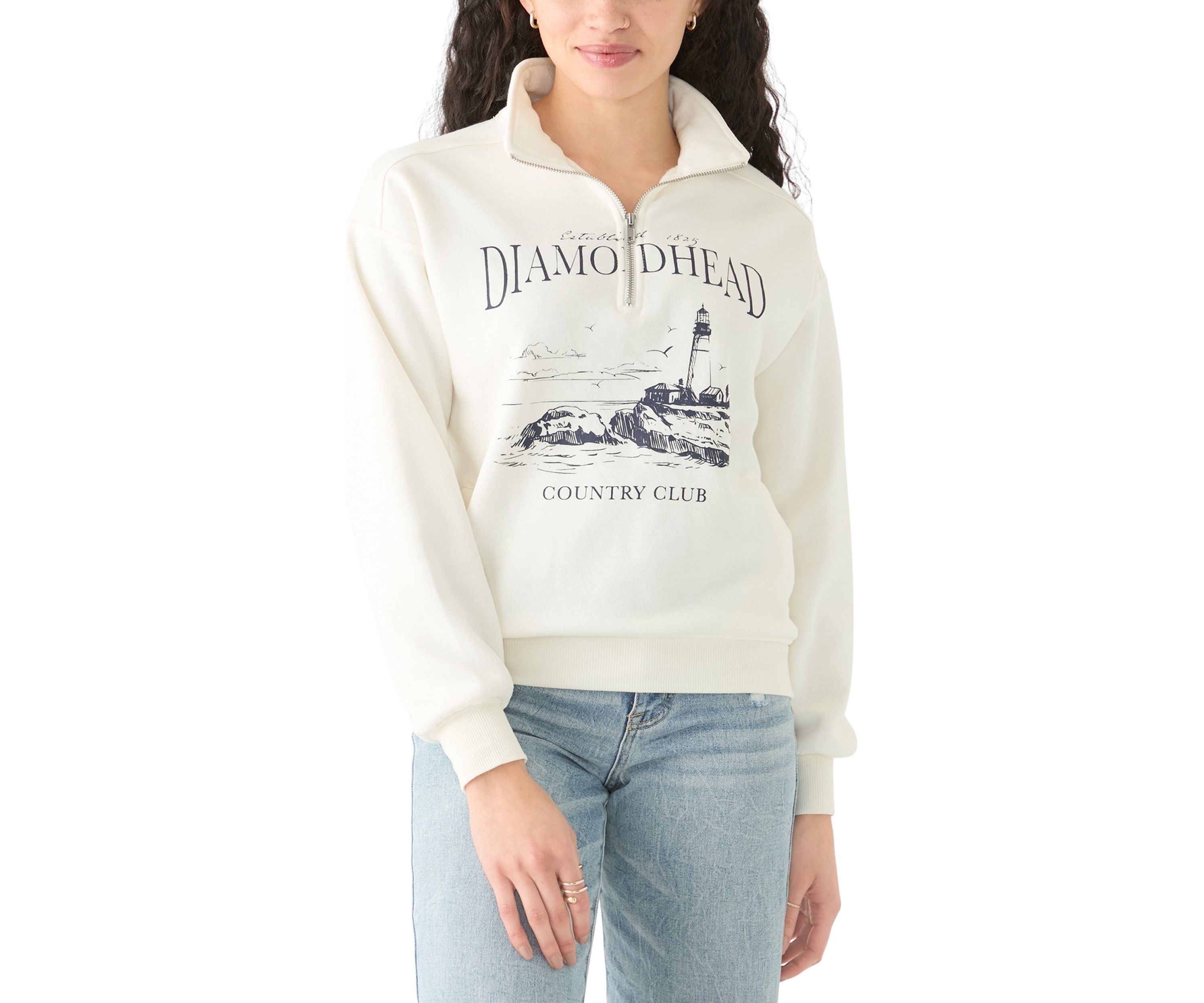 Womens Long Sleeve Zip Diamond Head Graphic Sweatshirt