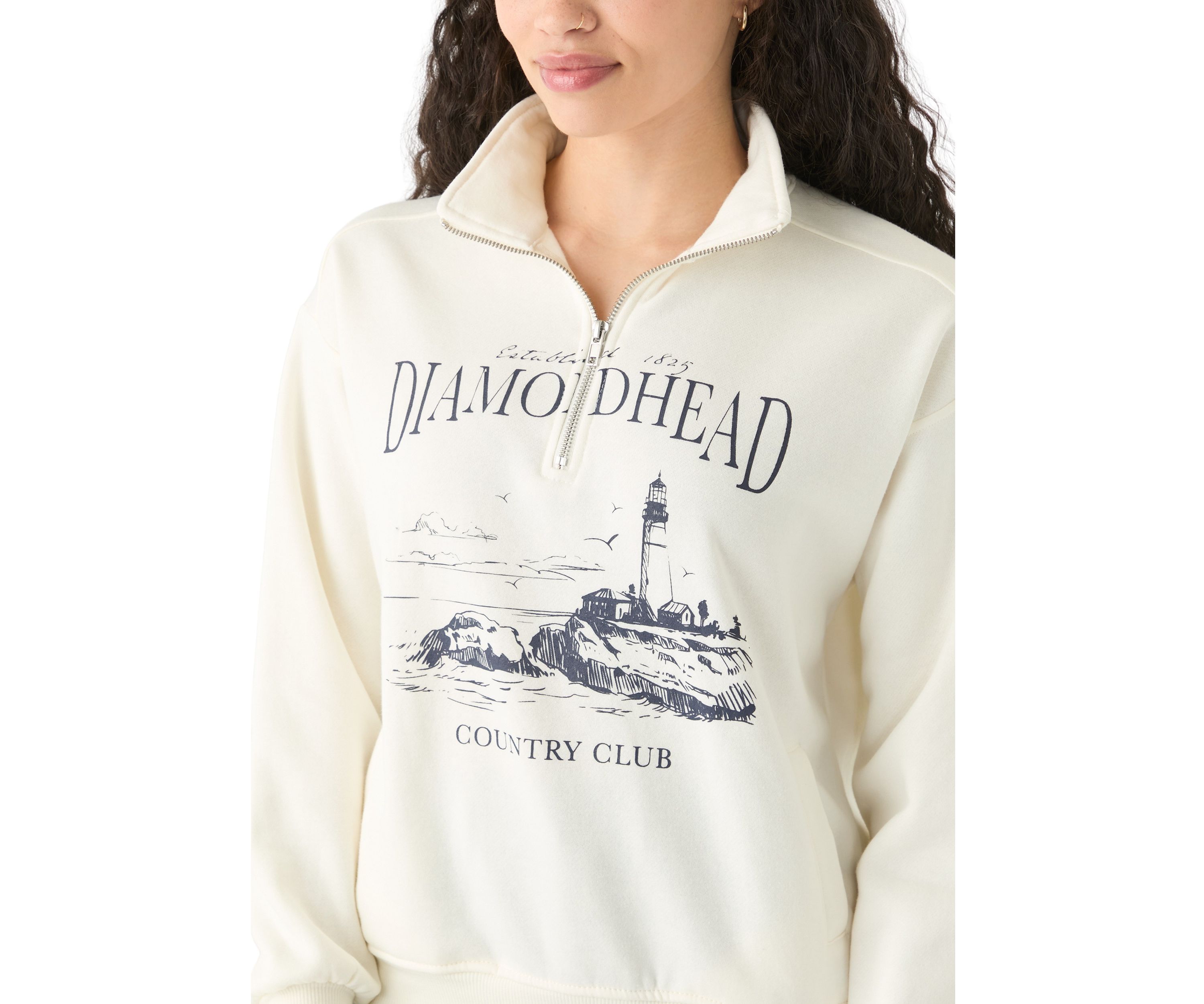 Womens Long Sleeve Zip Diamond Head Graphic Sweatshirt