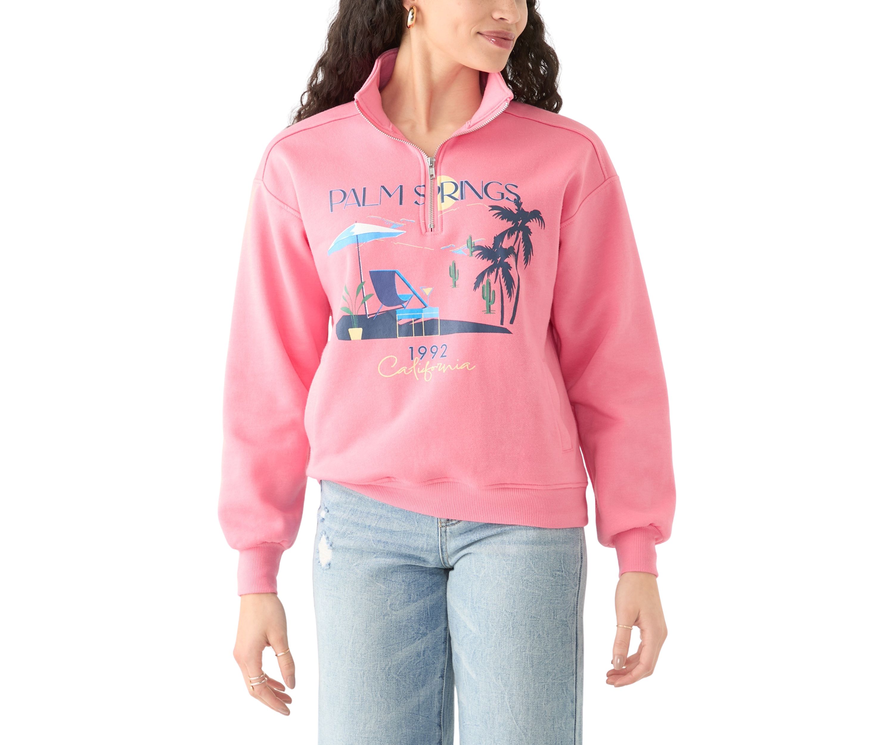 Womens Long Sleeve Zip Palm Springs Graphic Sweatshirt