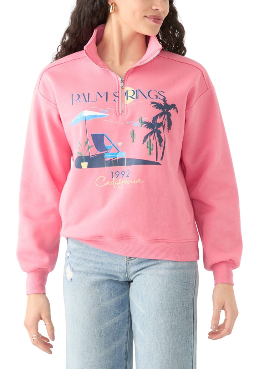 Womens Long Sleeve Zip Palm Springs Graphic Sweatshirt